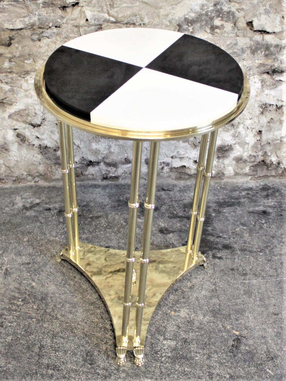 Cast Midcentury Solid Heavy Brass Pedestal Side Table with Custom Marble Insert Top For Sale