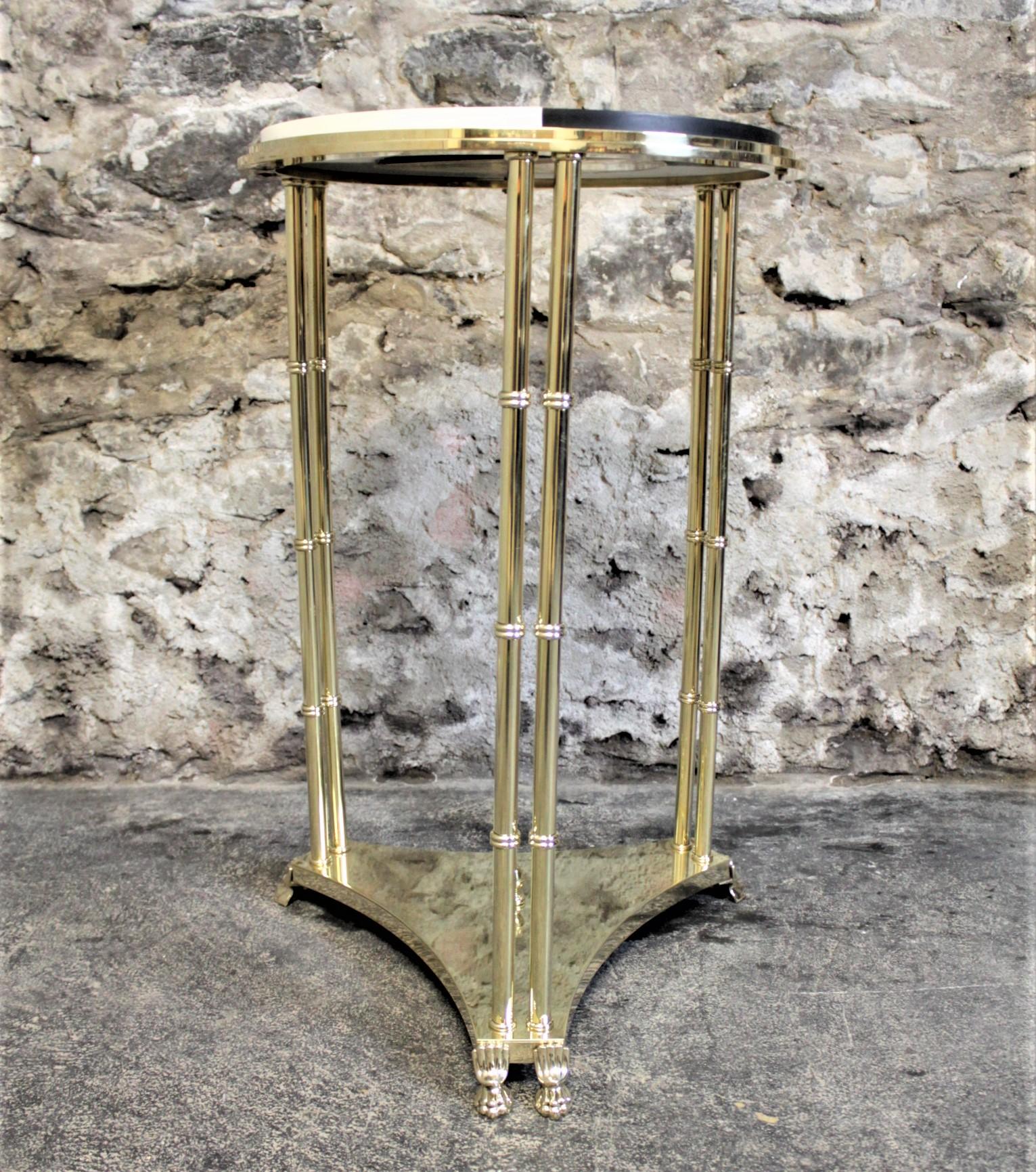 Midcentury Solid Heavy Brass Pedestal Side Table with Custom Marble Insert Top In Good Condition For Sale In Hamilton, Ontario