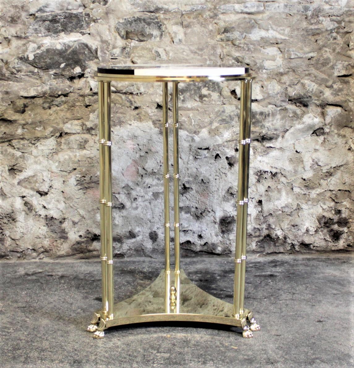 20th Century Midcentury Solid Heavy Brass Pedestal Side Table with Custom Marble Insert Top For Sale