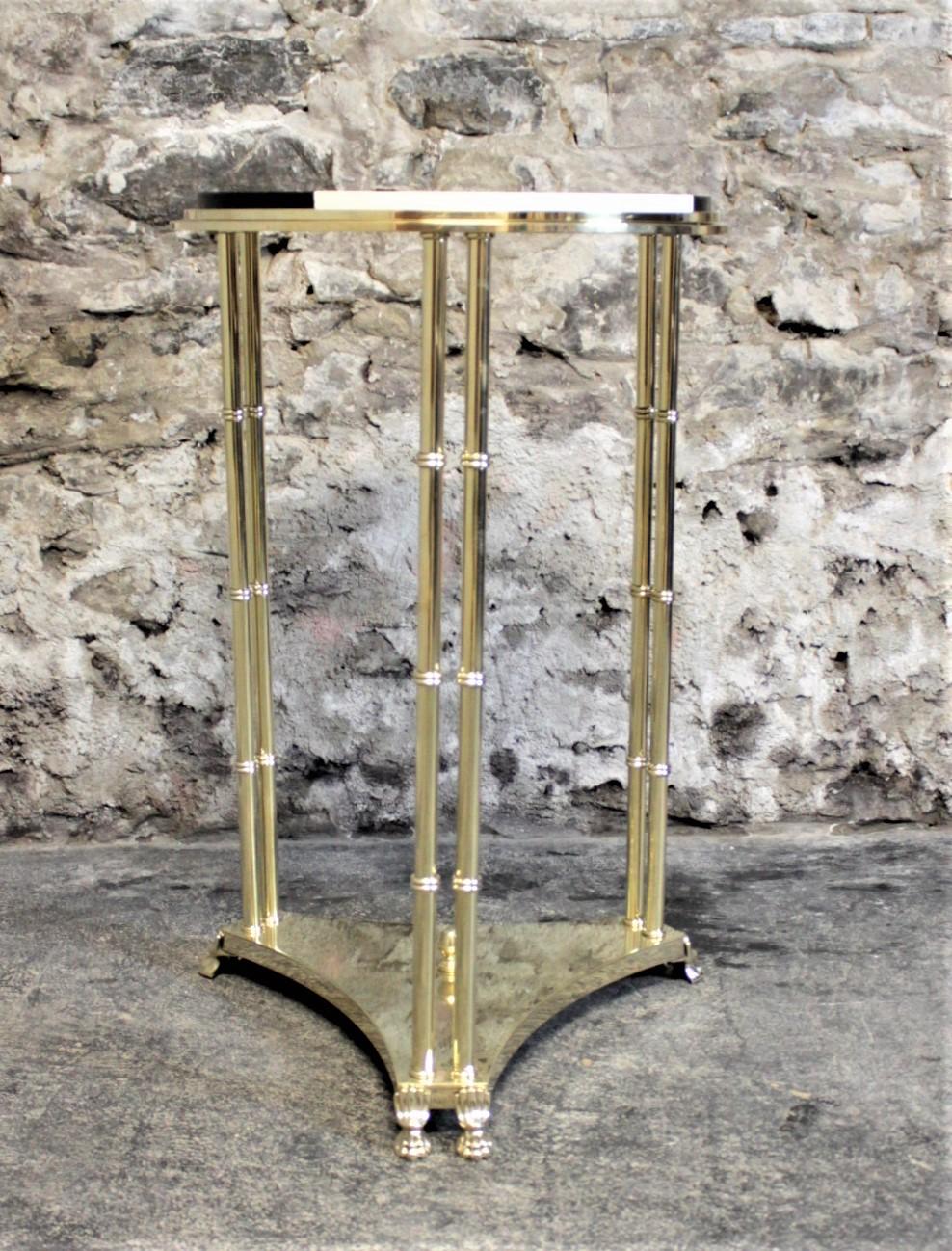 Midcentury Solid Heavy Brass Pedestal Side Table with Custom Marble Insert Top For Sale 1