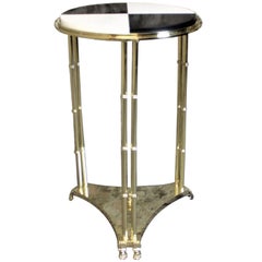 Midcentury Solid Heavy Brass Pedestal Side Table with Custom Marble Insert Top