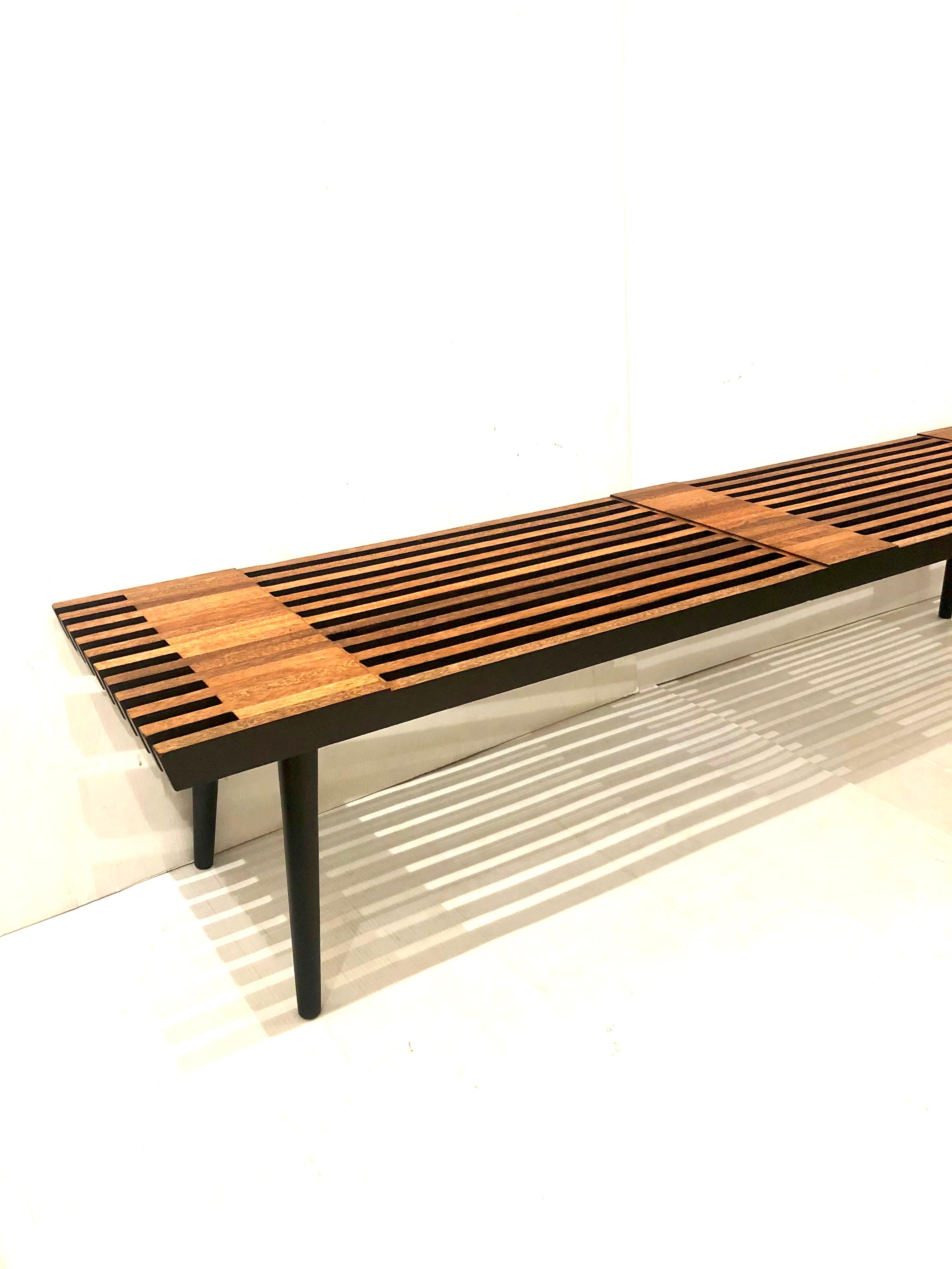 Mid-Century Modern Midcentury Solid Mahogany Large Platform Slat Bench or Coffee Table