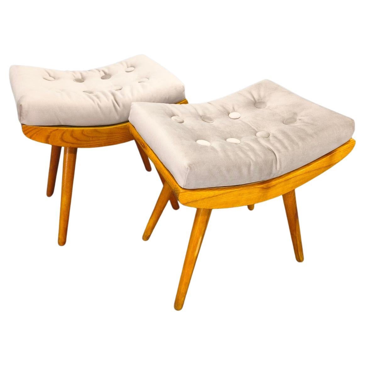 Mid Century Solid Maple Footstools with Curved Frames, 1960s For Sale