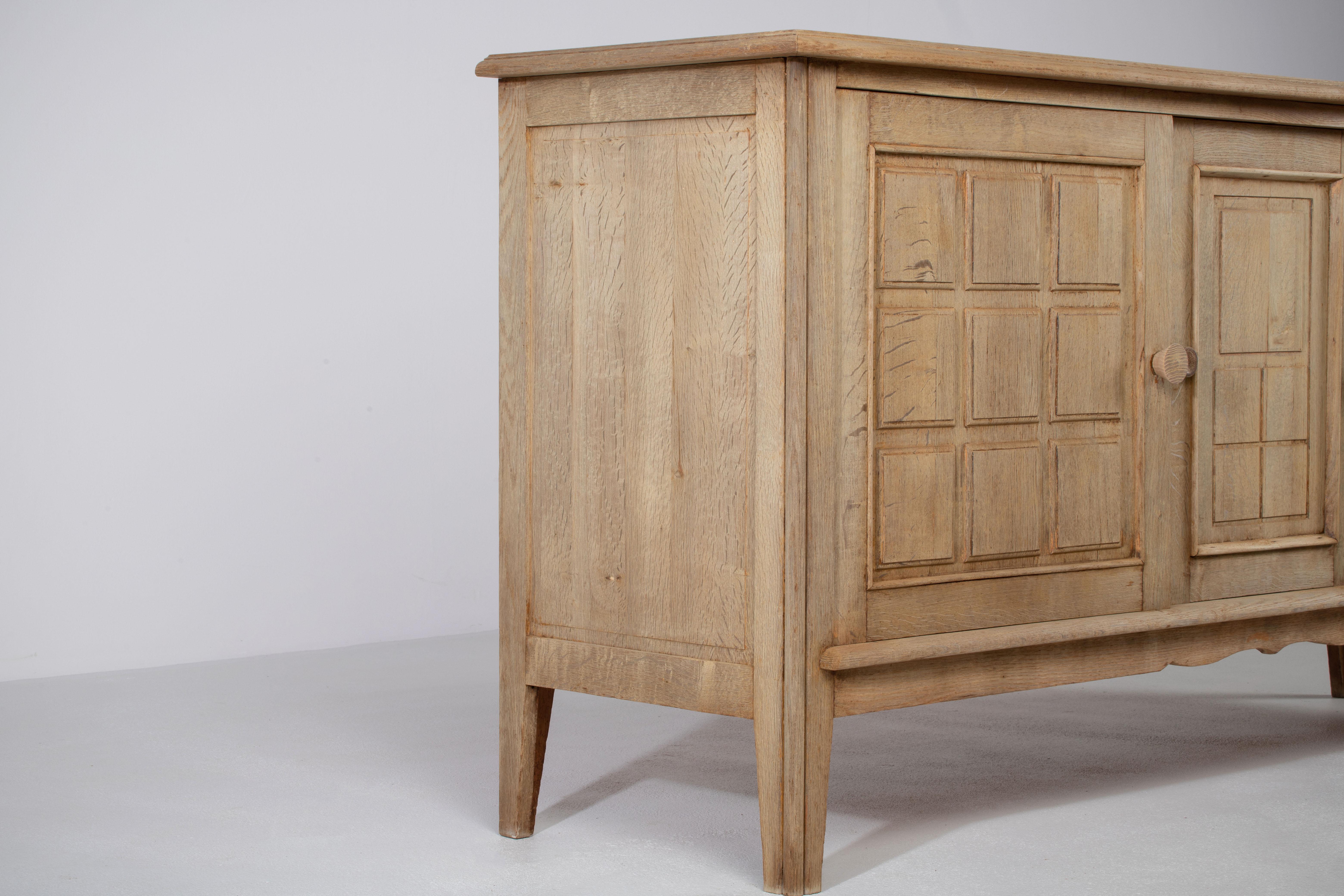 Mid-20th Century Mid-Century Solid Natural Oak Credenza, France, 1940s For Sale