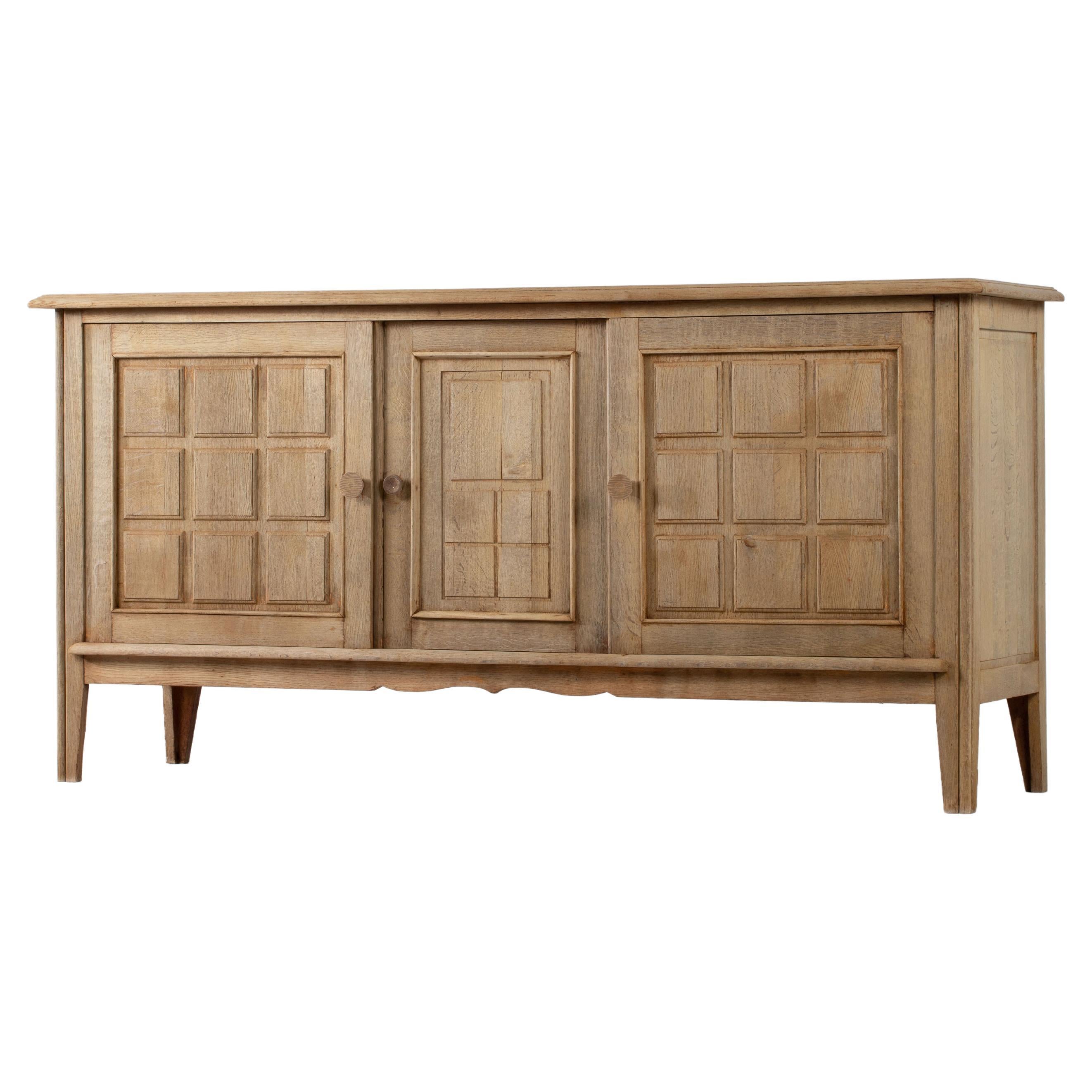 Mid-Century Solid Natural Oak Credenza, France, 1940s For Sale