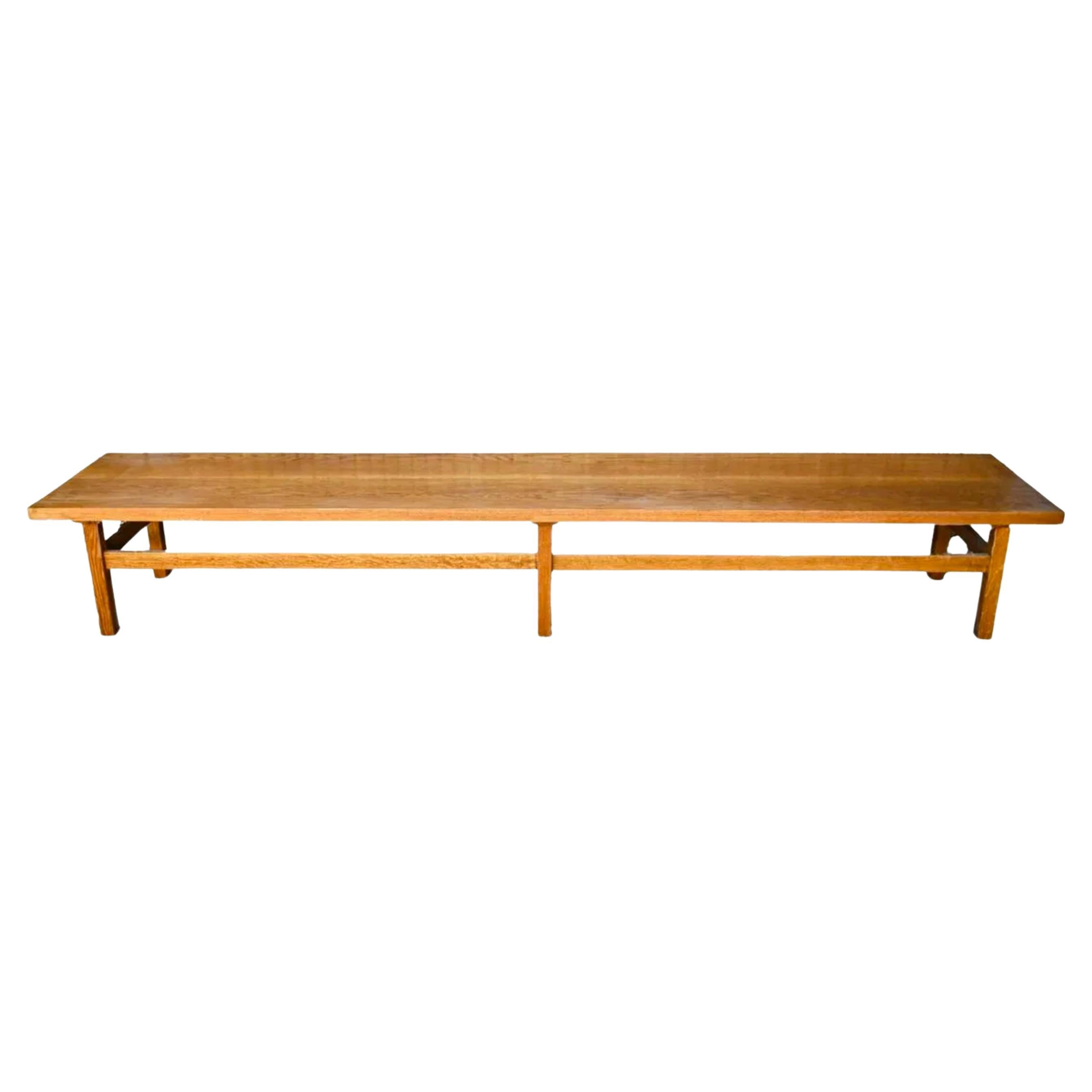 Mid century Solid oak American Studio Craft 10 foot long Bench For Sale