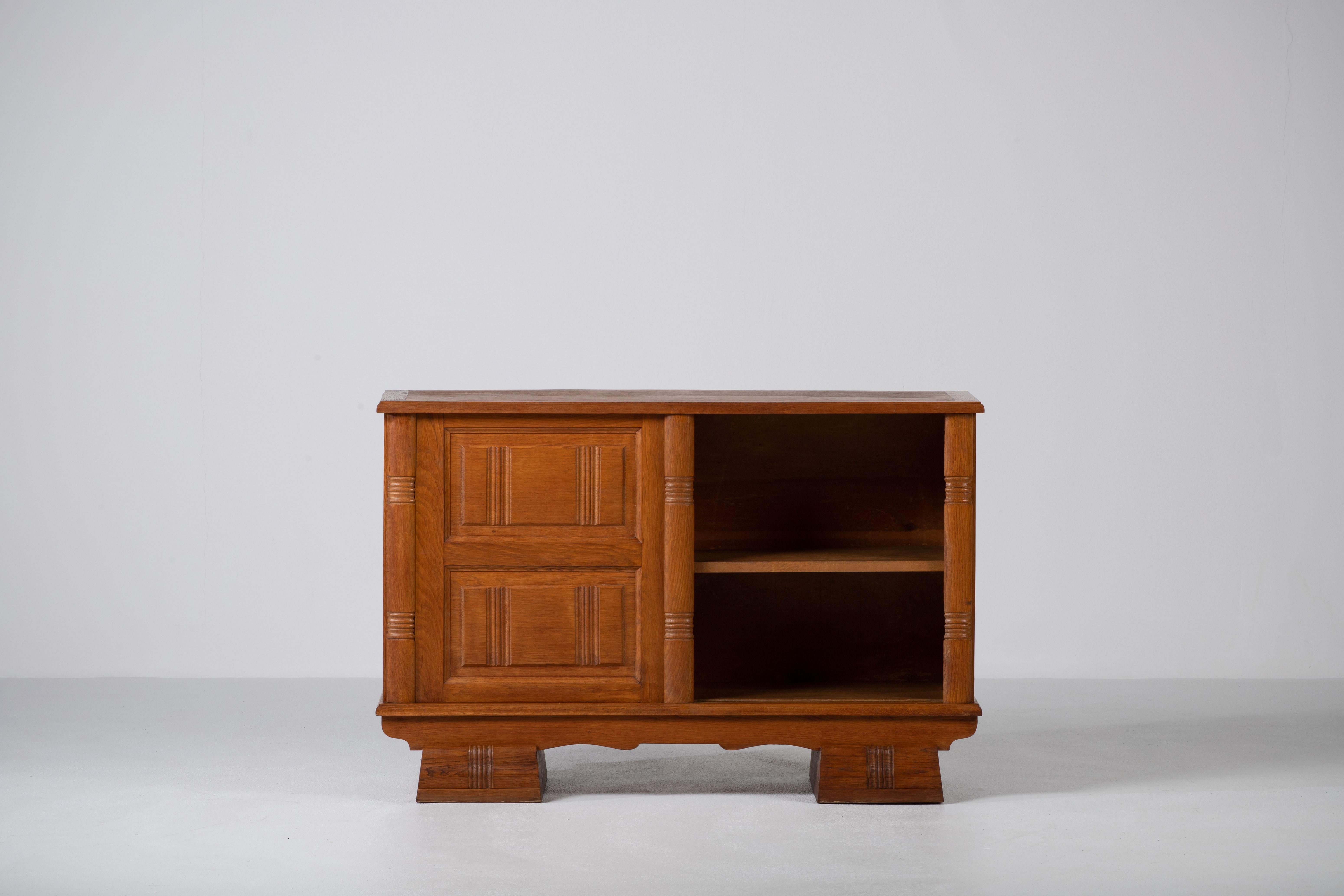 Mid-Century Modern Mid-Century Solid Oak Cabinet, France, 1950s