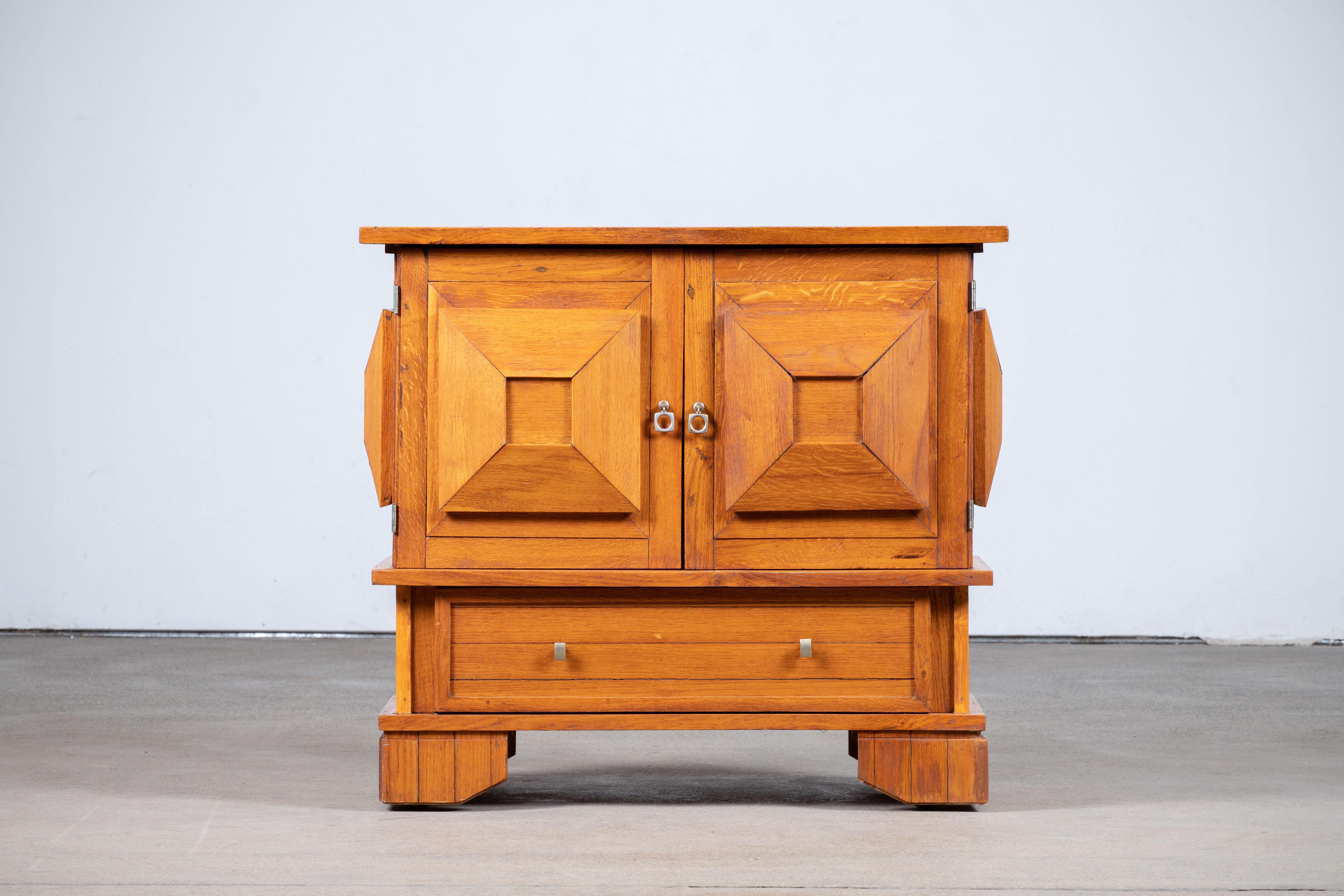 French Mid-Century Solid Oak Cabinet, France, 1950s For Sale