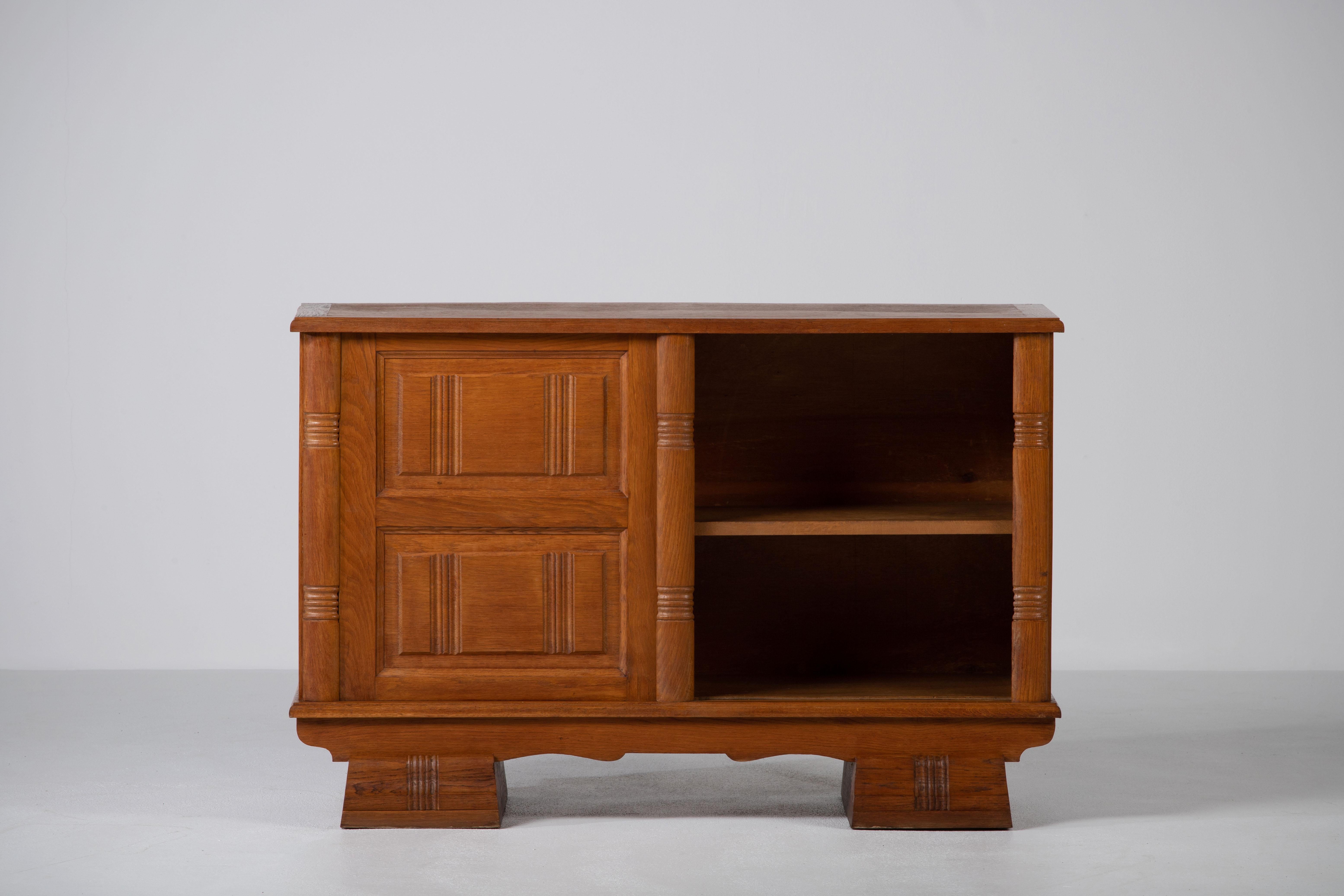 French Mid-Century Solid Oak Cabinet, France, 1950s