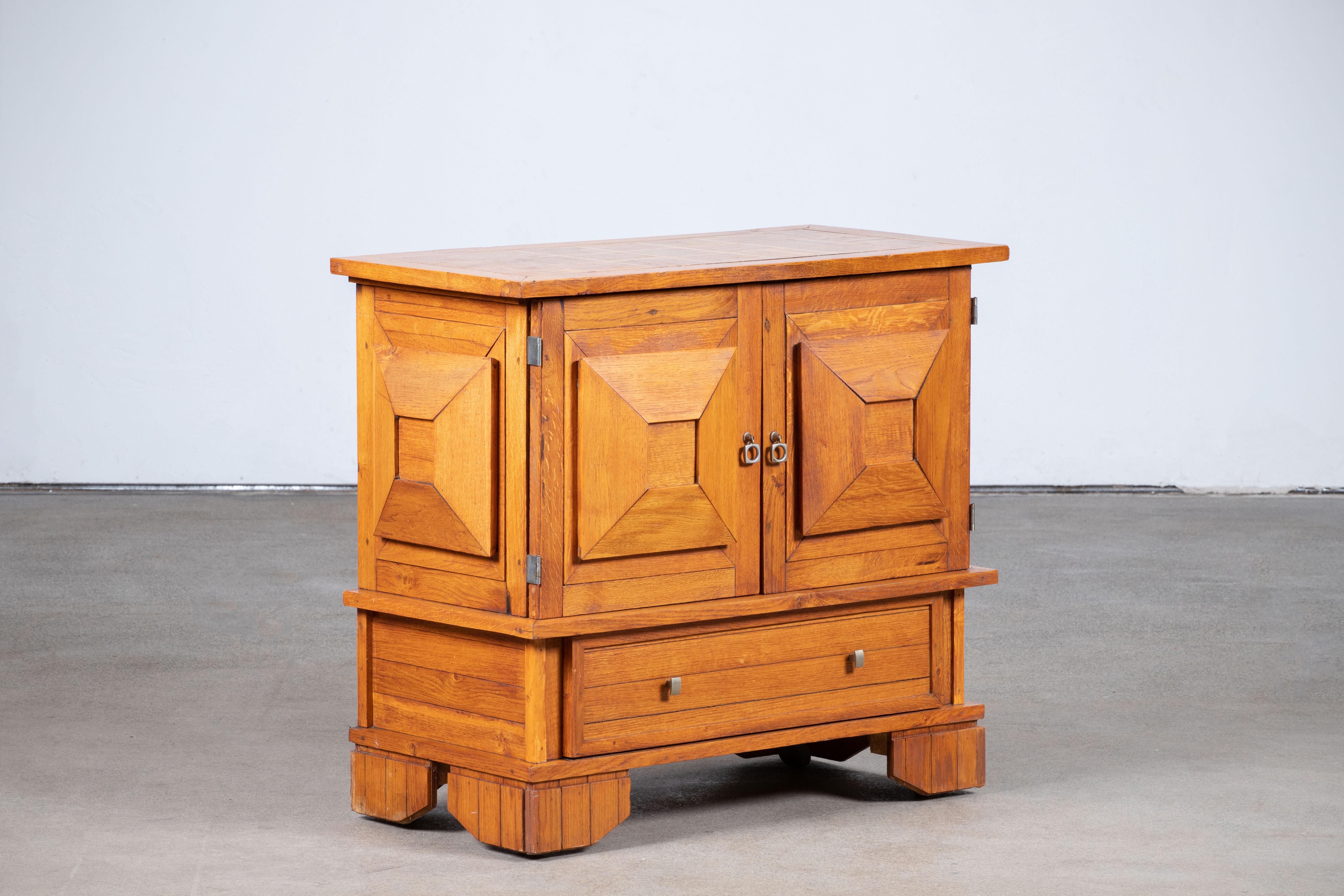 Mid-20th Century Mid-Century Solid Oak Cabinet, France, 1950s For Sale