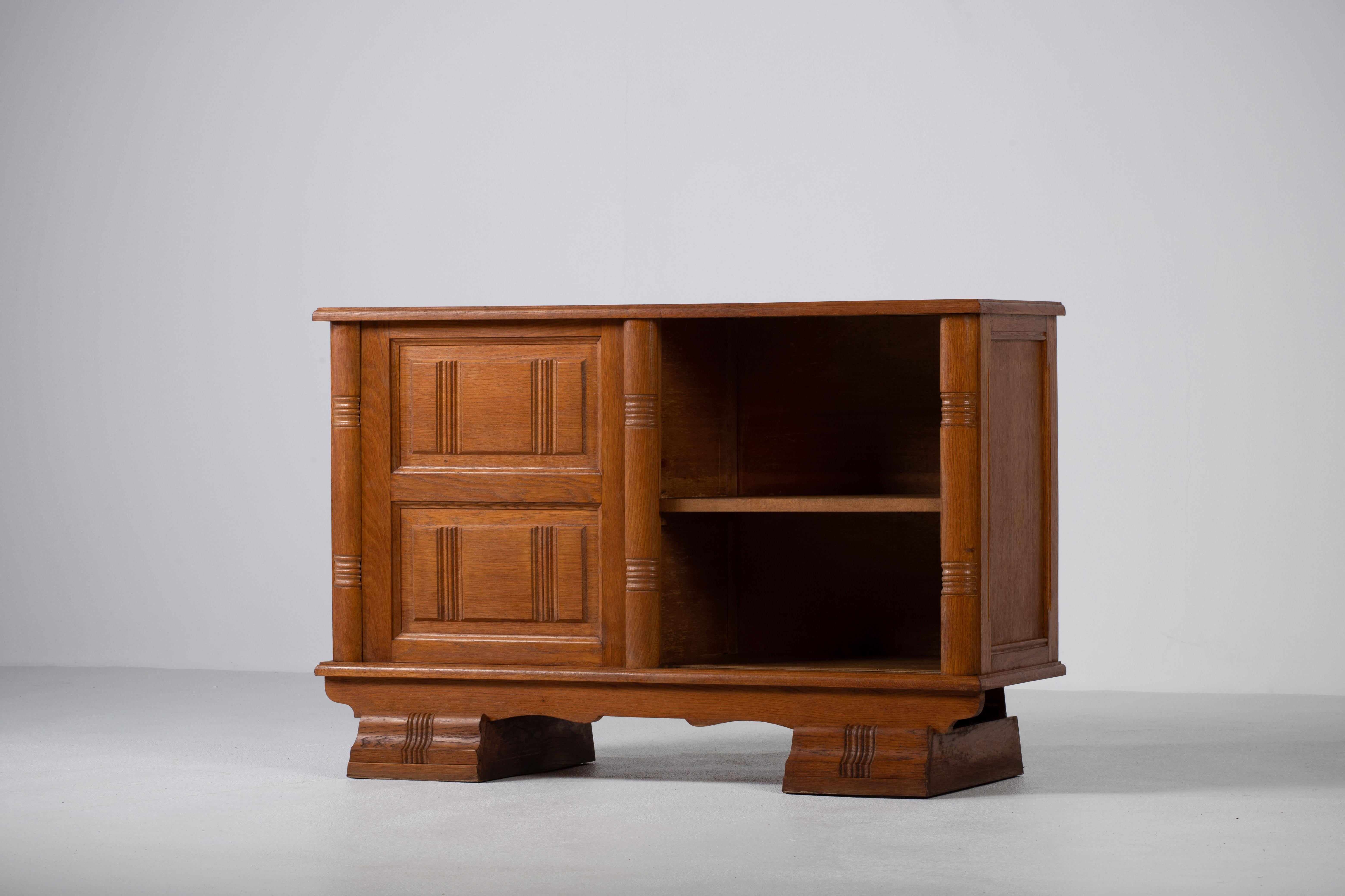 Mid-Century Solid Oak Cabinet, France, 1950s 2