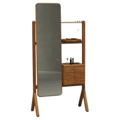 Mid-century modern Solid Oak Vanity Dressing table with Mirror, Brass & storage