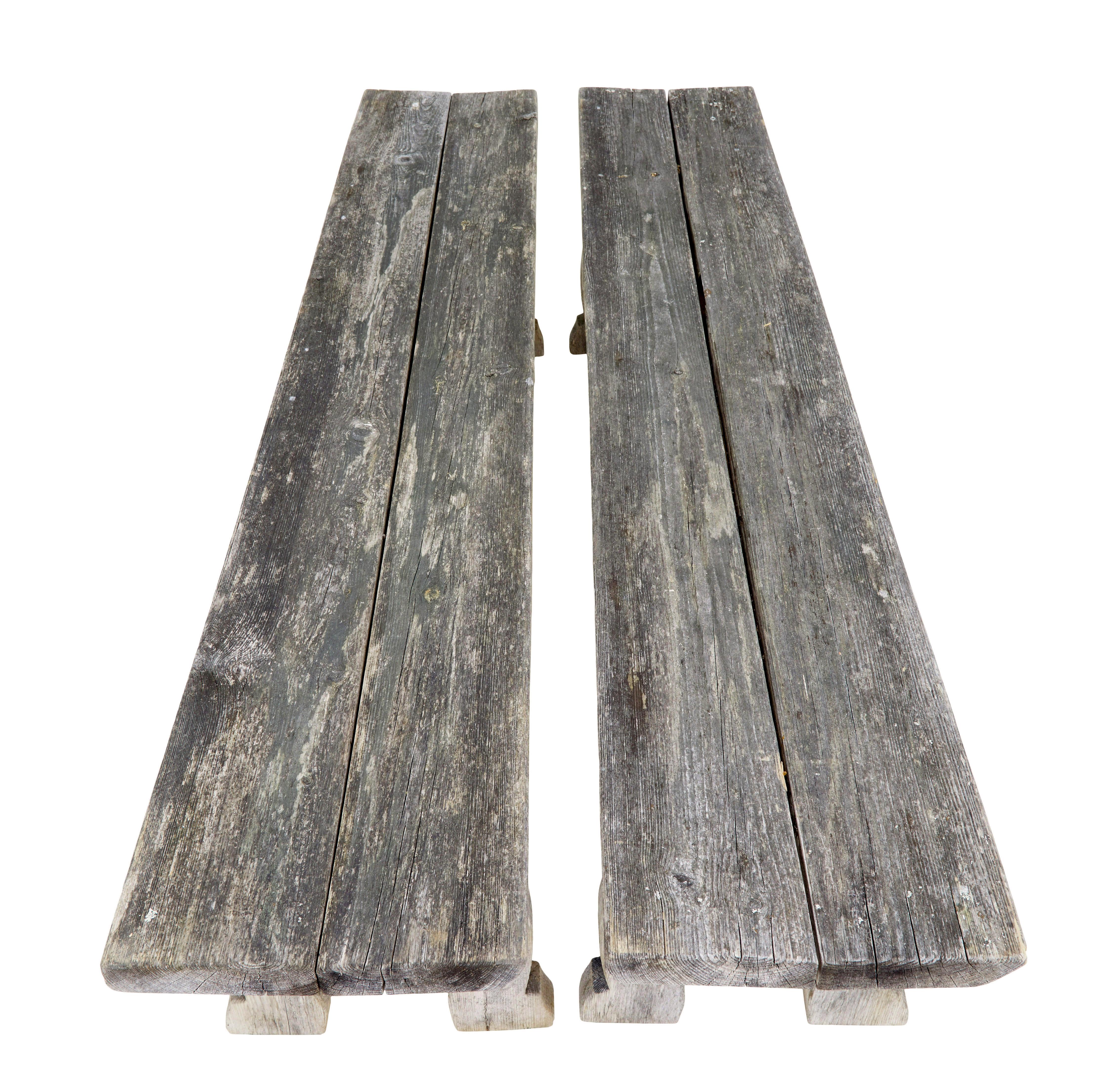 Mid Century solid pine horseshoe garden table and benches For Sale 2