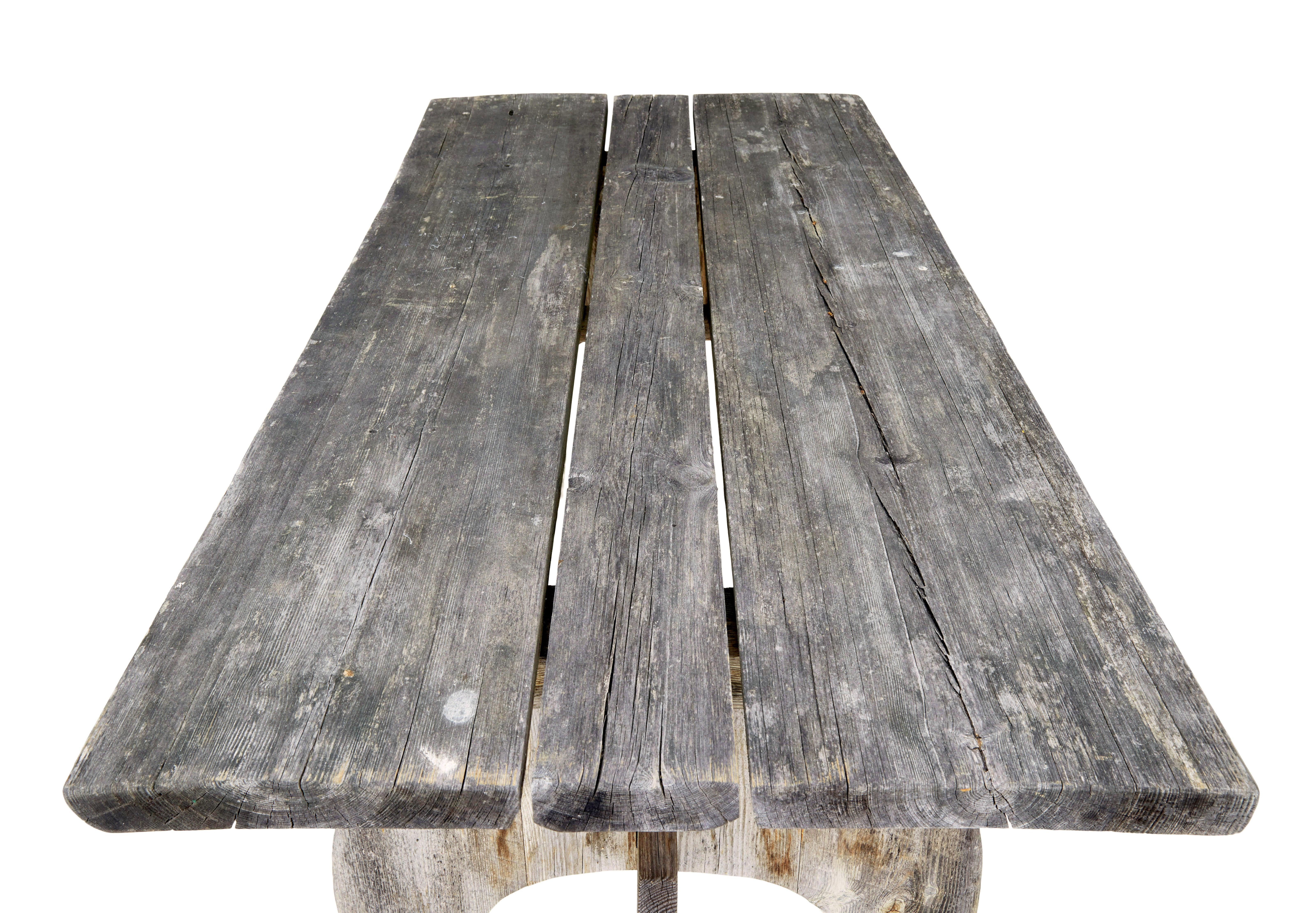 Mid Century solid pine horseshoe garden table and benches In Good Condition For Sale In Debenham, Suffolk