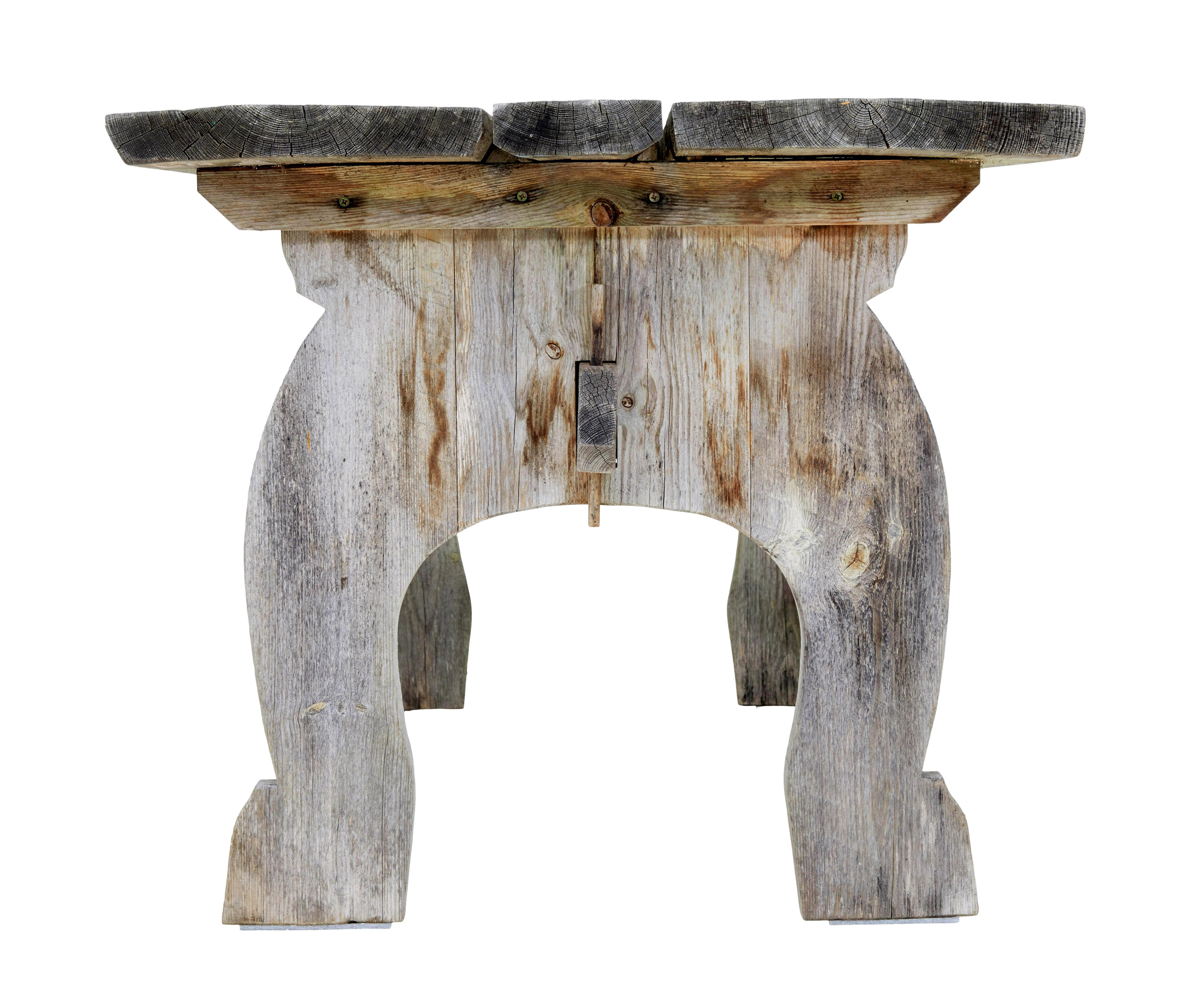 20th Century Mid Century solid pine horseshoe garden table and benches For Sale