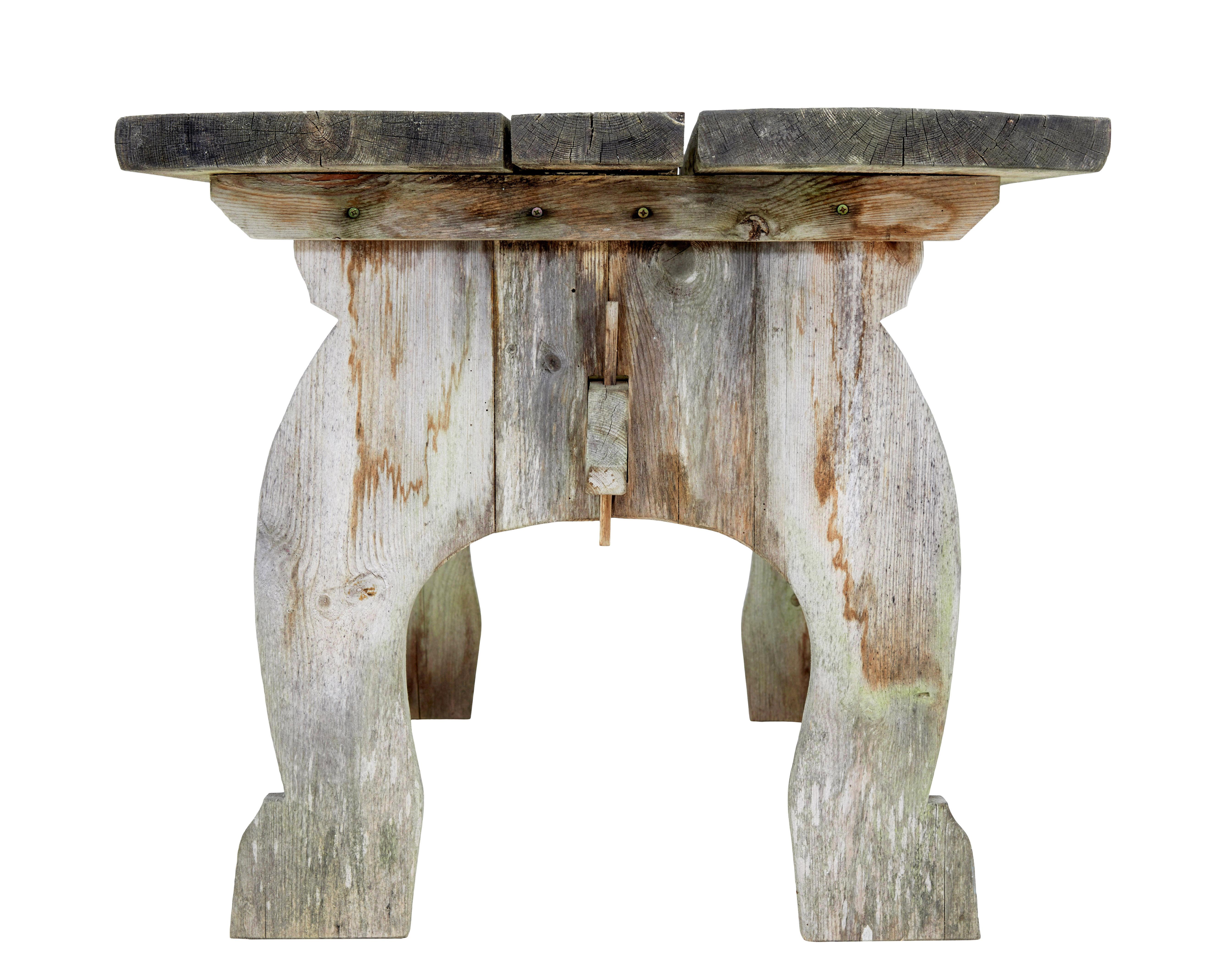 Pine Mid Century solid pine horseshoe garden table and benches For Sale