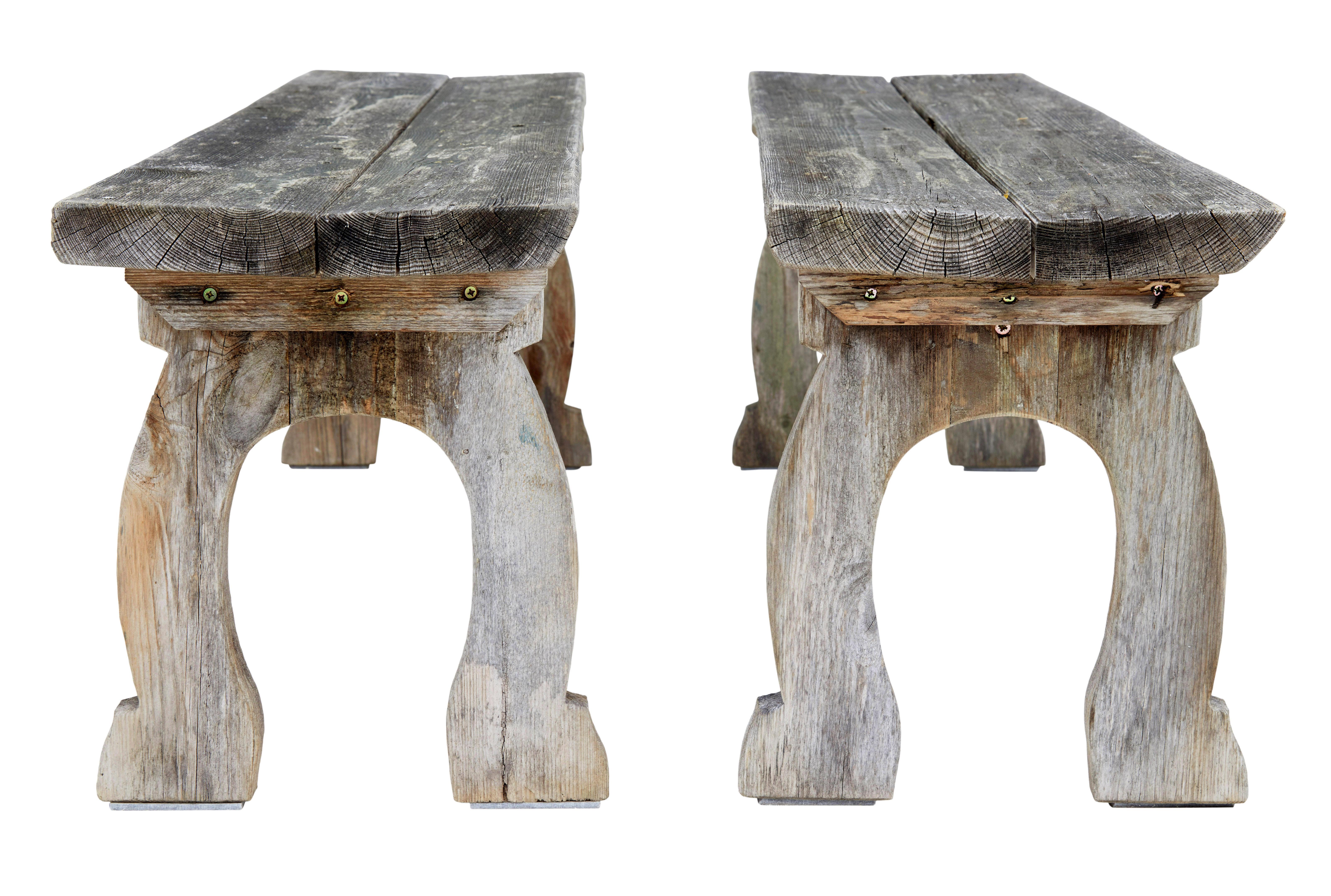 Mid Century solid pine horseshoe garden table and benches For Sale 1