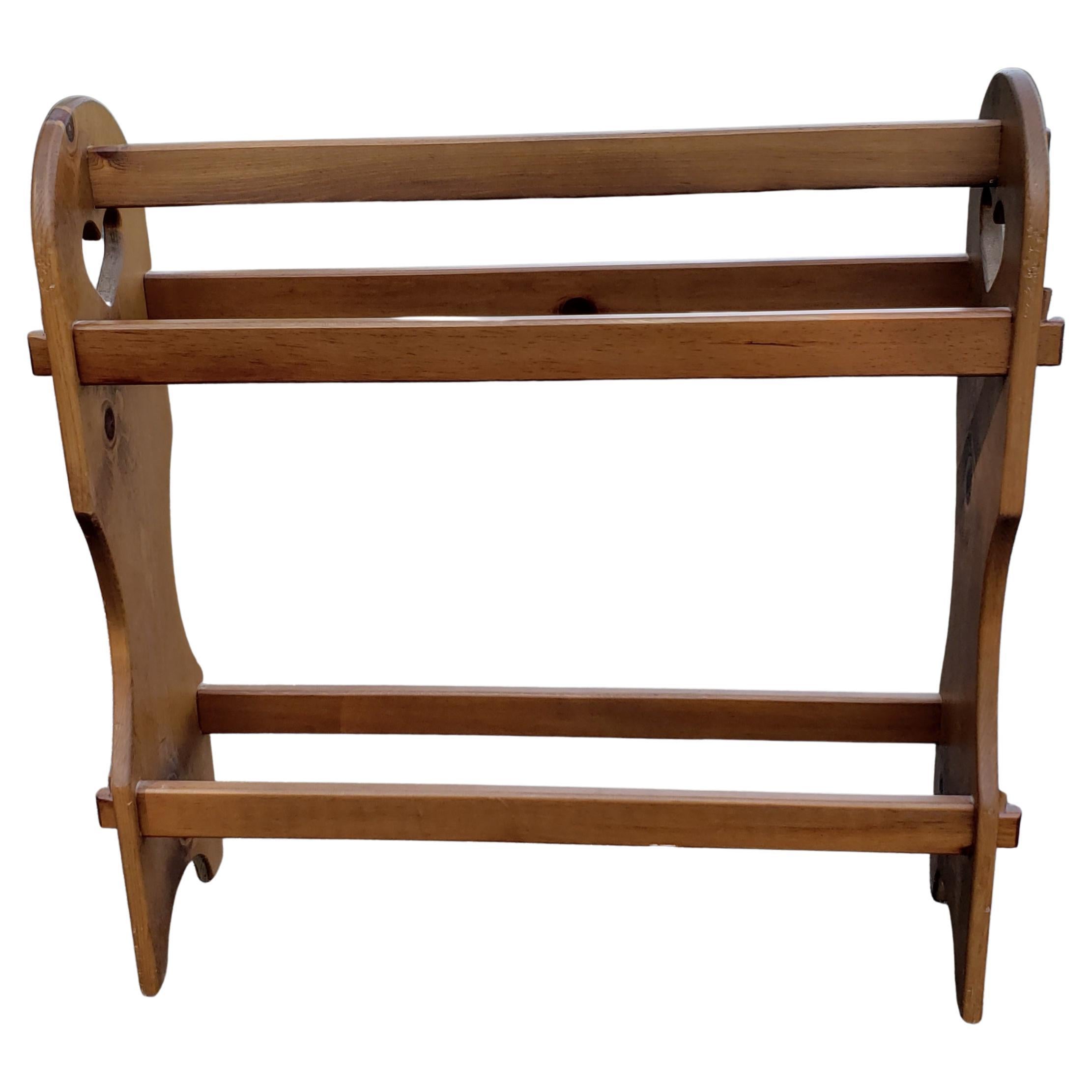 Stained Midcentury Solid Pine Quilt and Blanket Rack For Sale