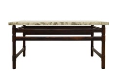 Mid-Century Solid Brazilian Rosewood and Travertine Coffee Table, 1960s