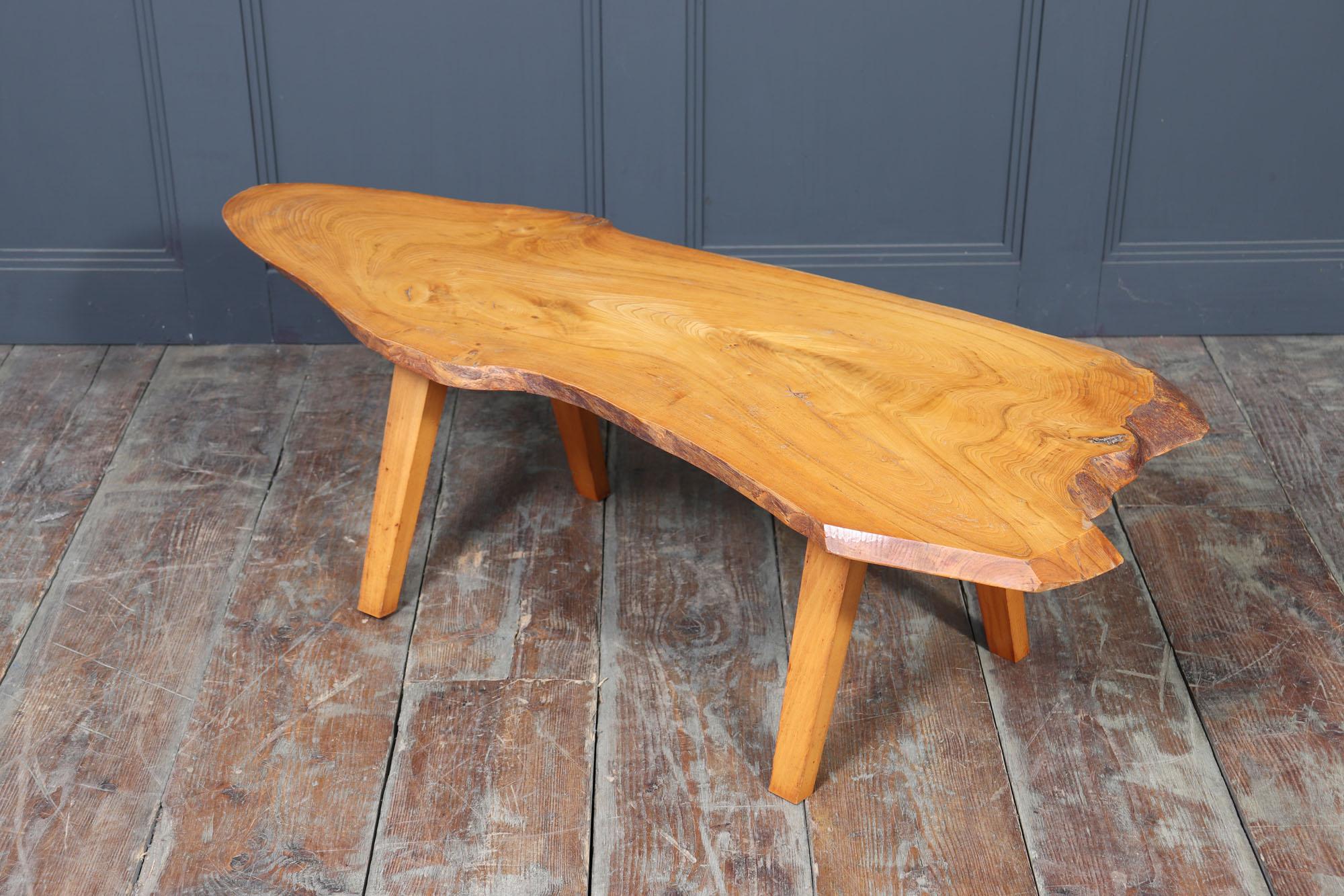 Mid-Century Solid Sycamore Live Edge Coffee Table For Sale 5