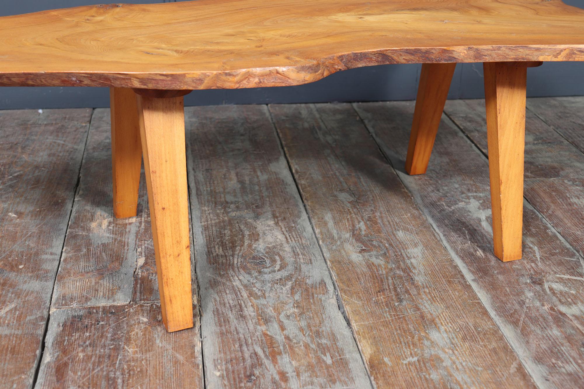 Mid-Century Solid Sycamore Live Edge Coffee Table For Sale 7