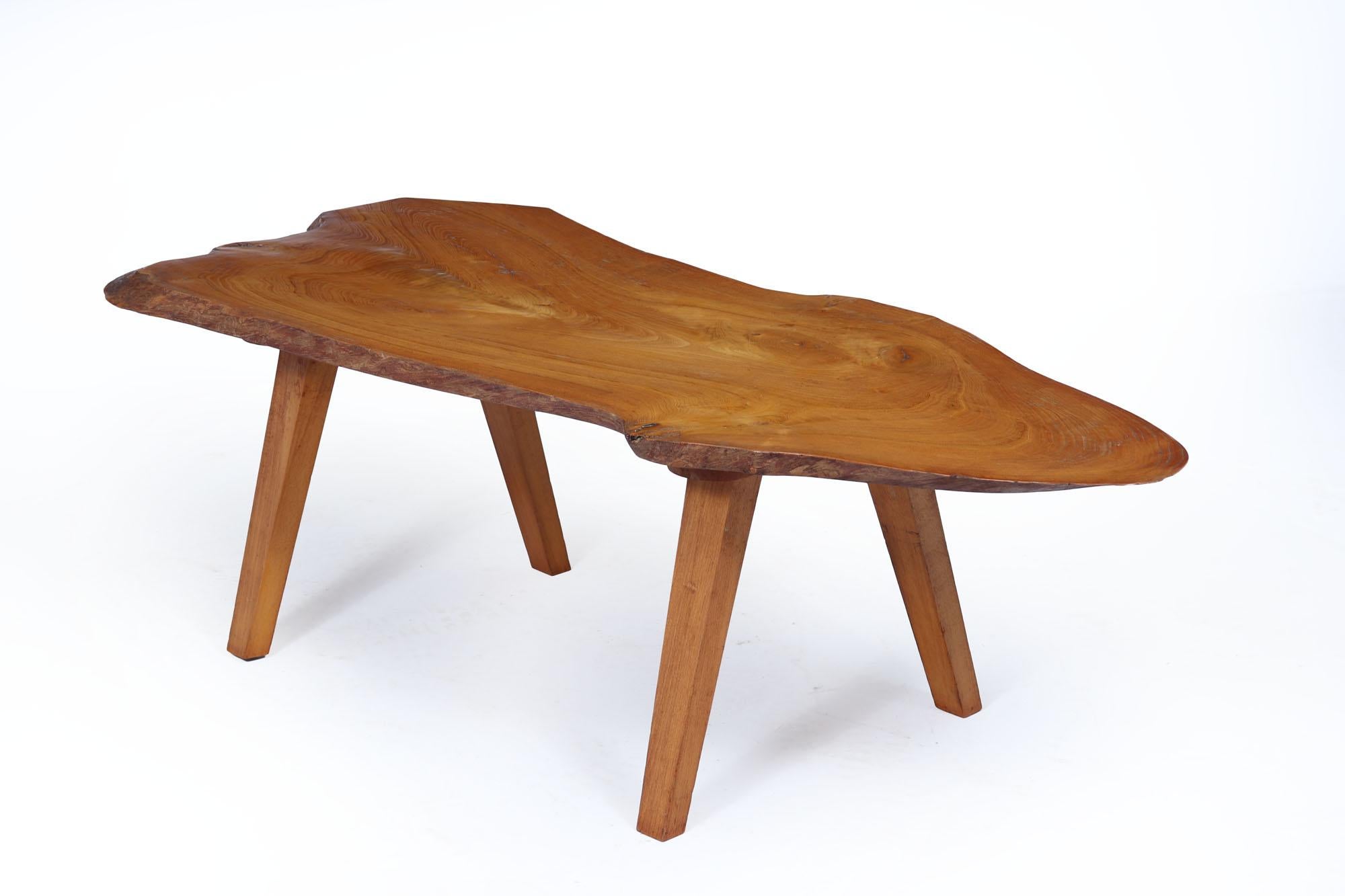 Mid-Century Modern Mid-Century Solid Sycamore Live Edge Coffee Table For Sale