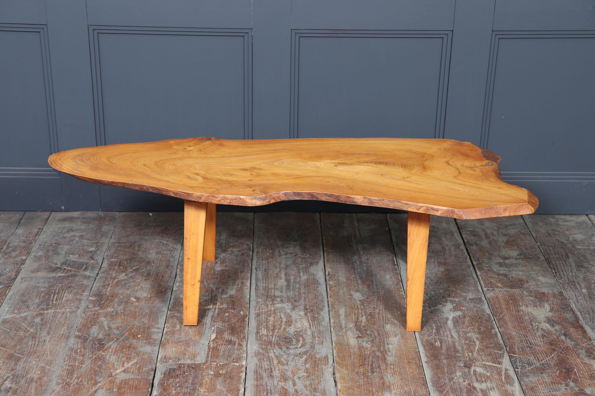 British Mid-Century Solid Sycamore Live Edge Coffee Table For Sale