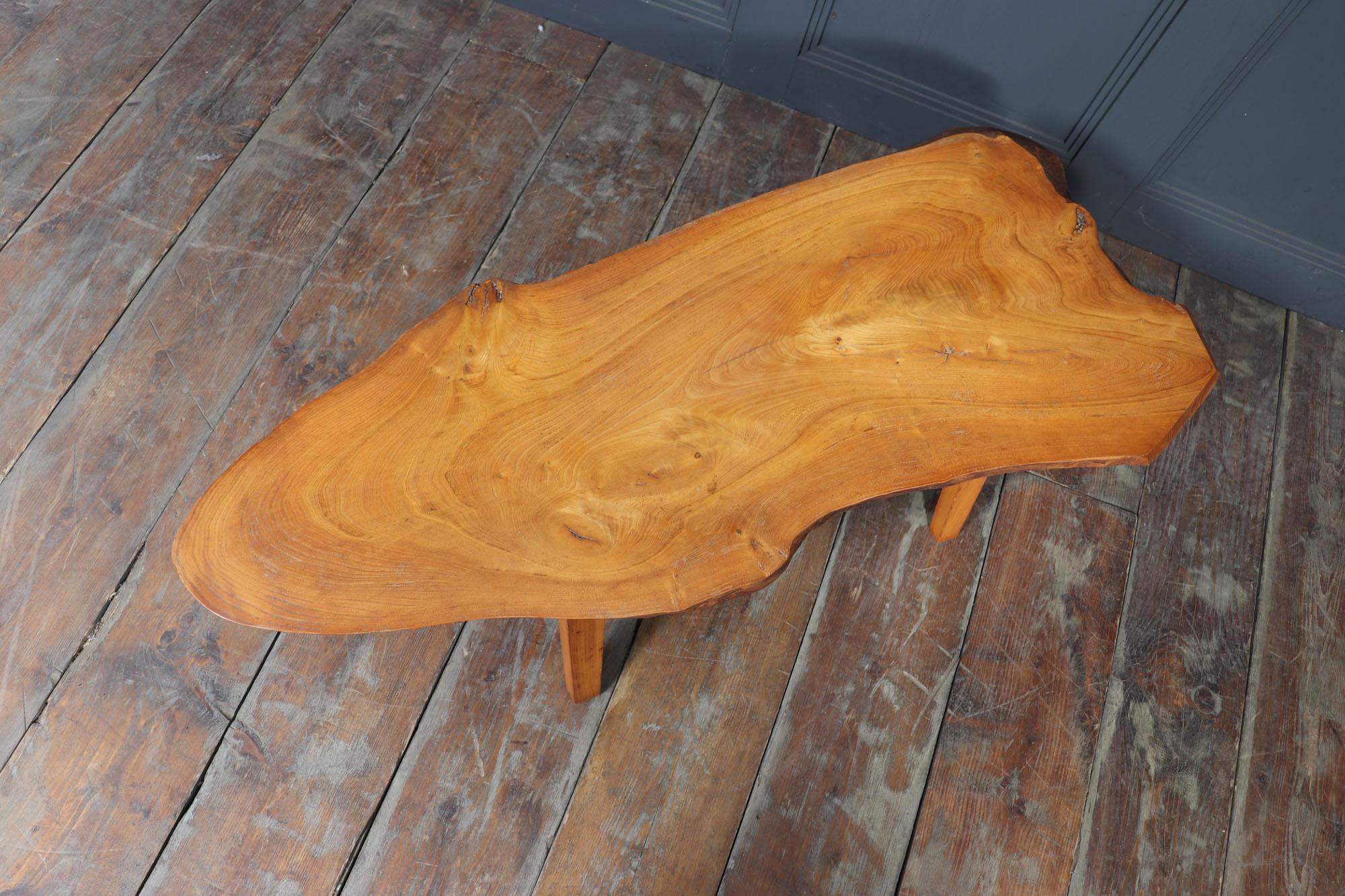 Mid-20th Century Mid-Century Solid Sycamore Live Edge Coffee Table For Sale