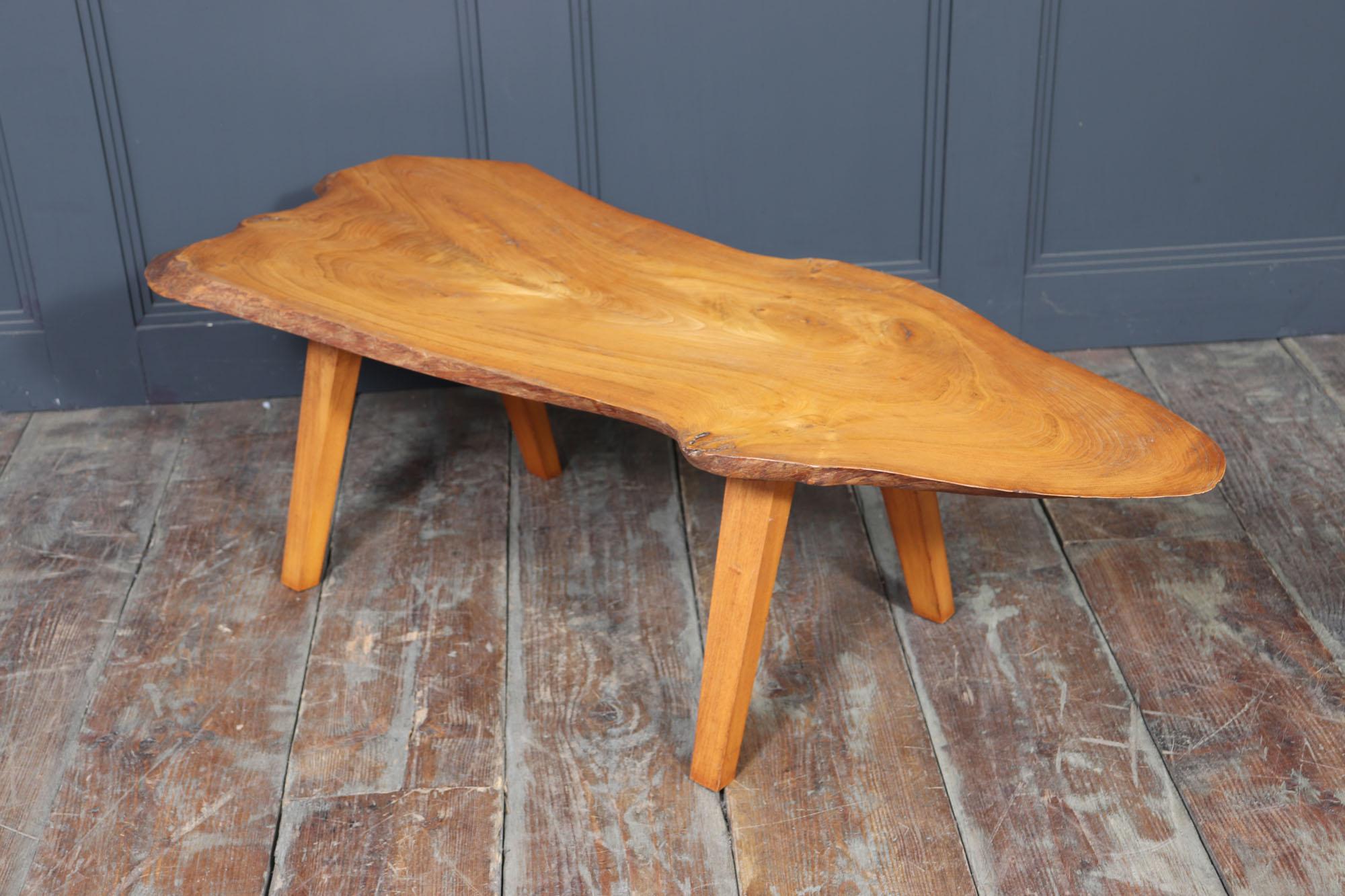 Mid-Century Solid Sycamore Live Edge Coffee Table For Sale 1