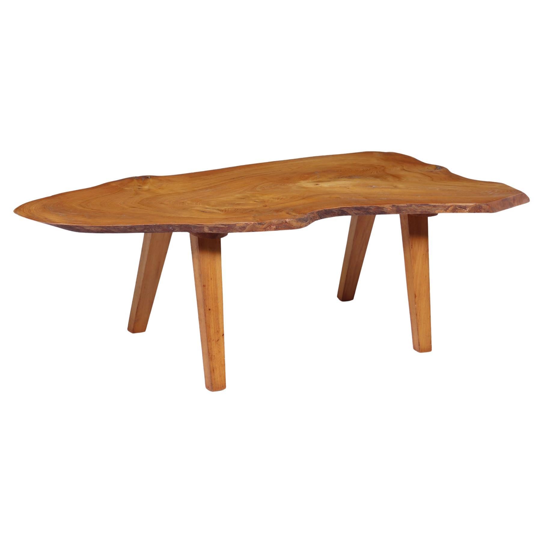 Mid-Century Solid Sycamore Live Edge Coffee Table