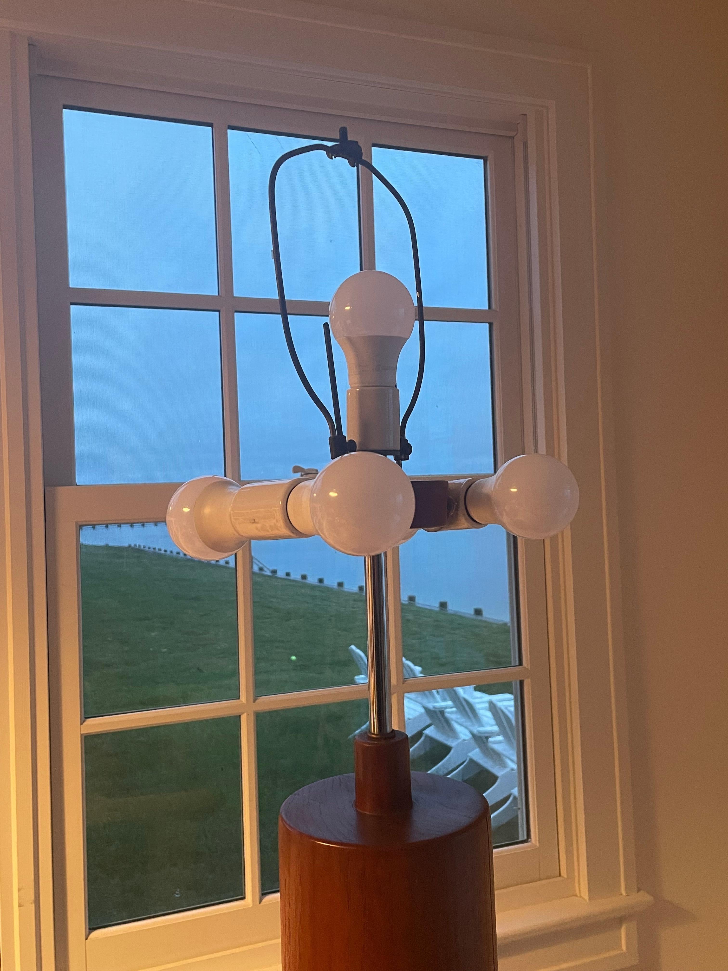 Mid Century Solid Teak Cylinder Table Lamp For Sale 6