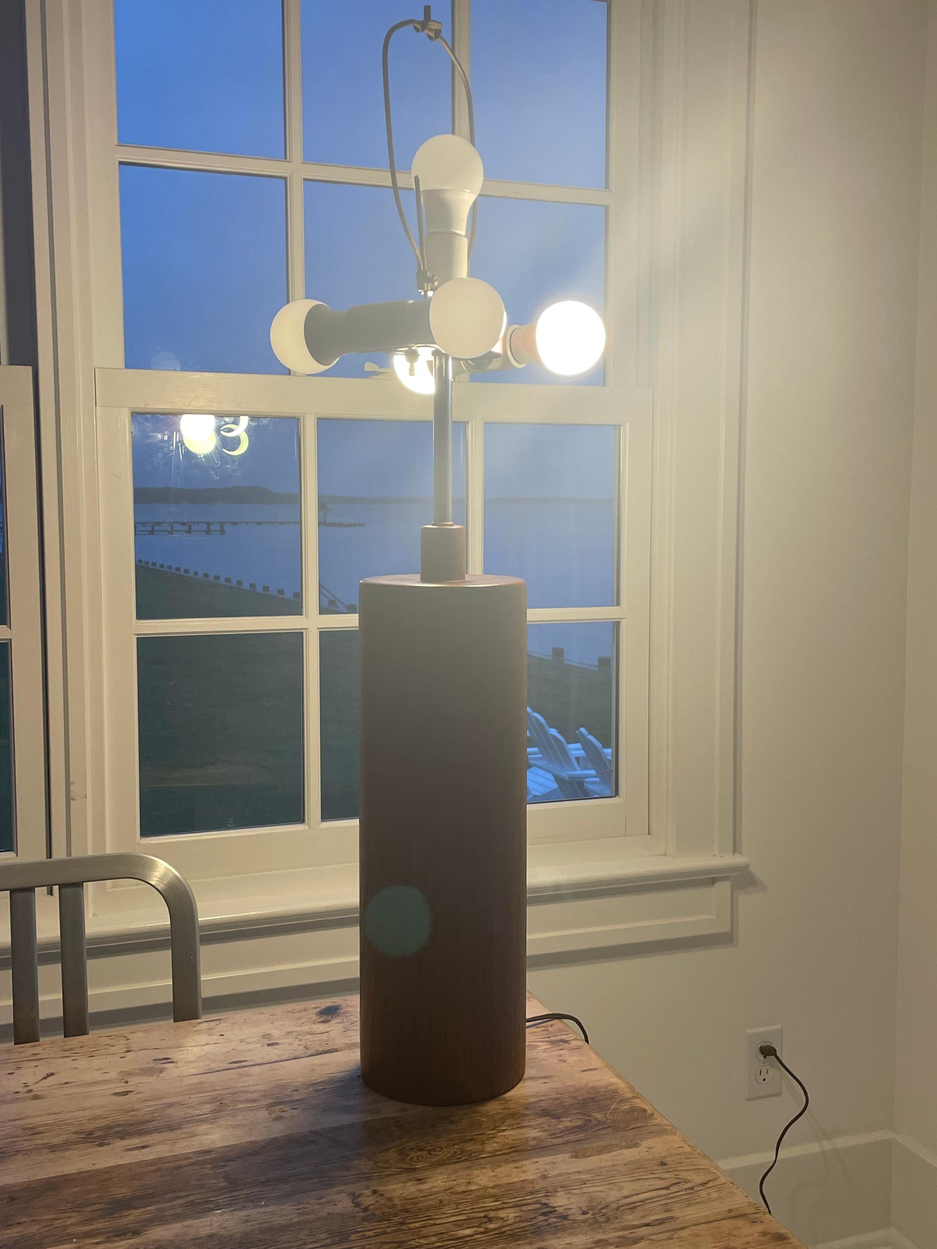 Mid Century Solid Teak Cylinder Table Lamp For Sale 8