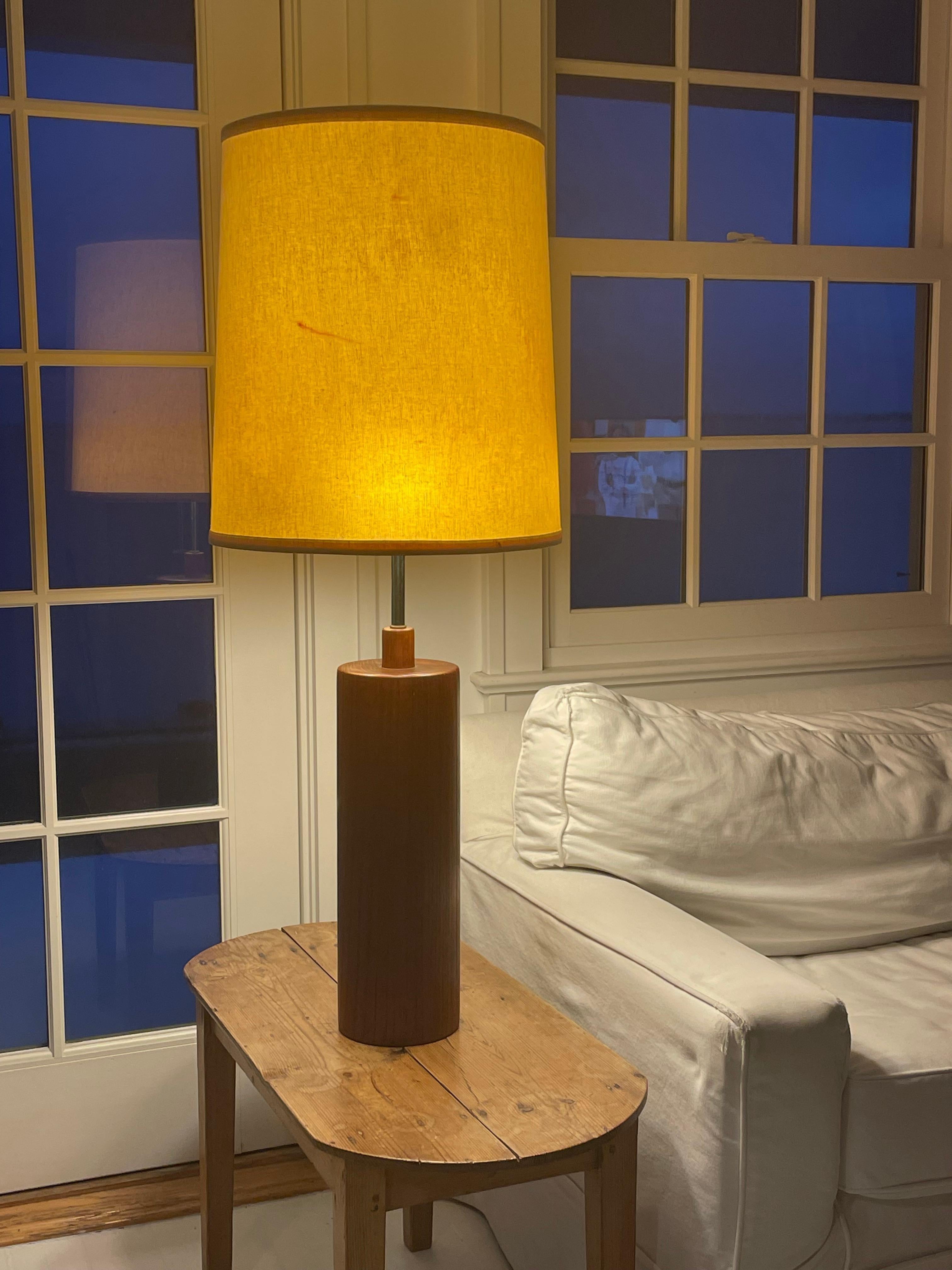 Mid-Century Modern Mid Century Solid Teak Cylinder Table Lamp For Sale