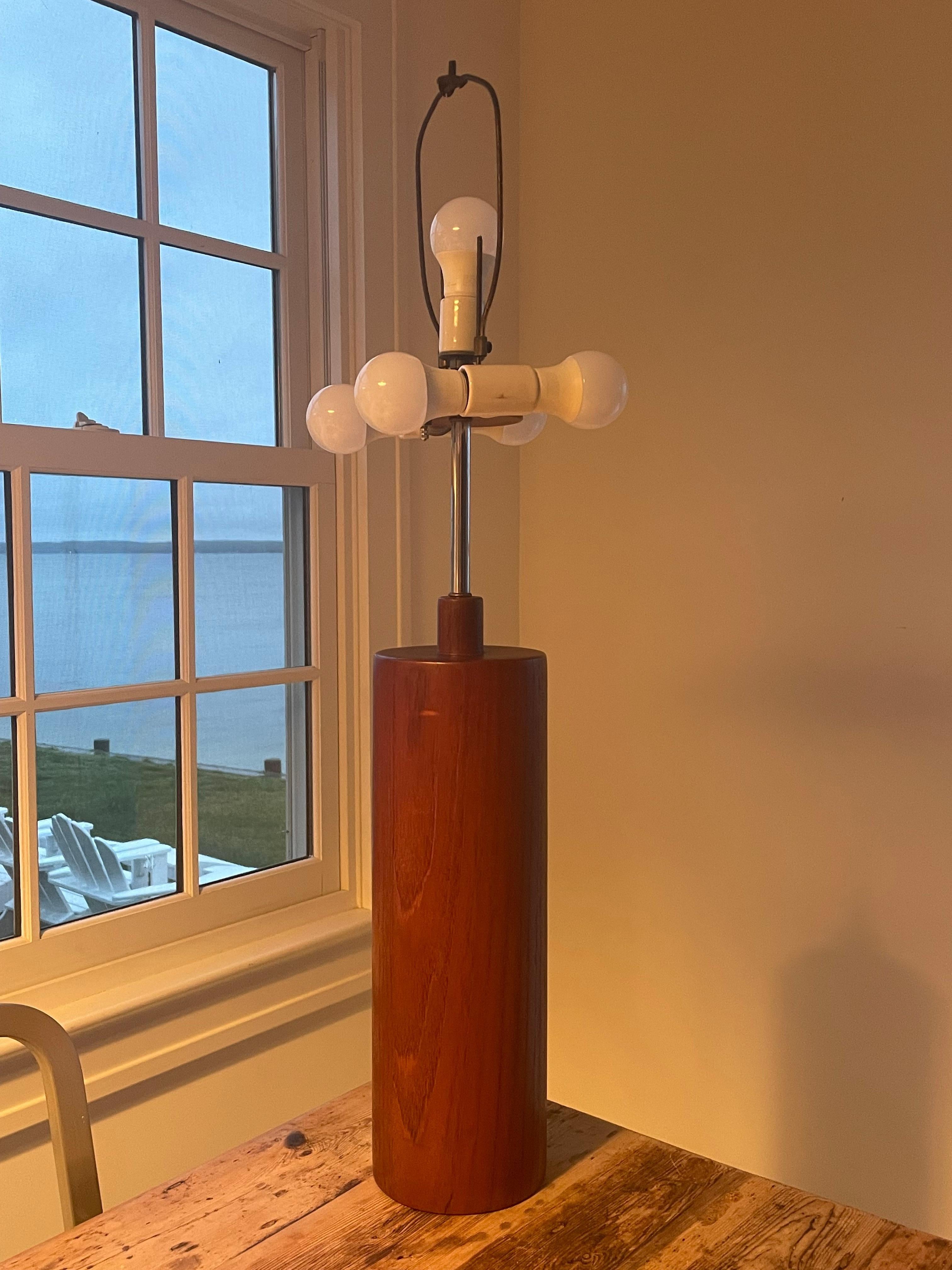 20th Century Mid Century Solid Teak Cylinder Table Lamp For Sale