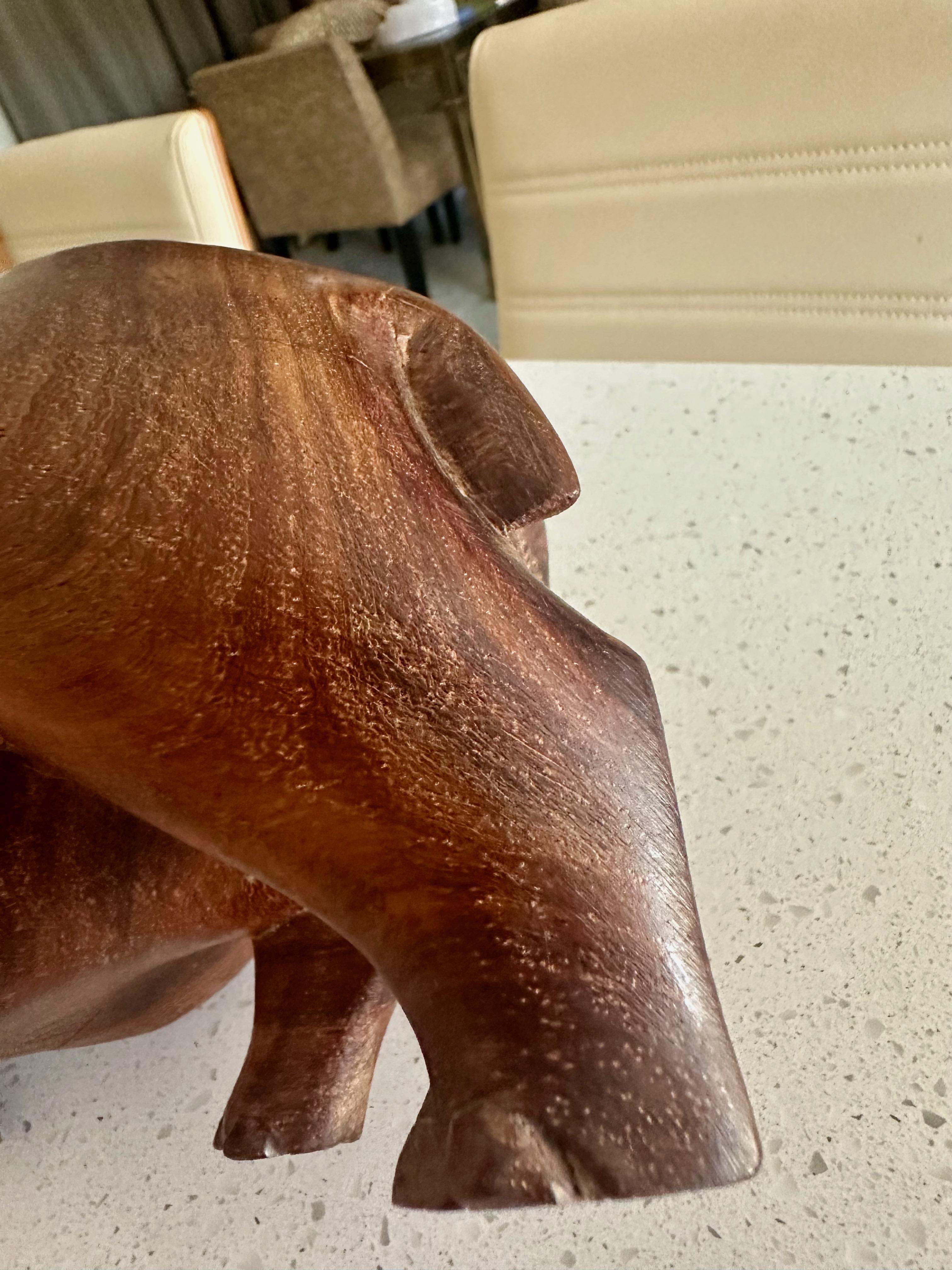 Mid-century Solid Teak Hand Carved Hippopotamus Hippo Sculpture For Sale 4