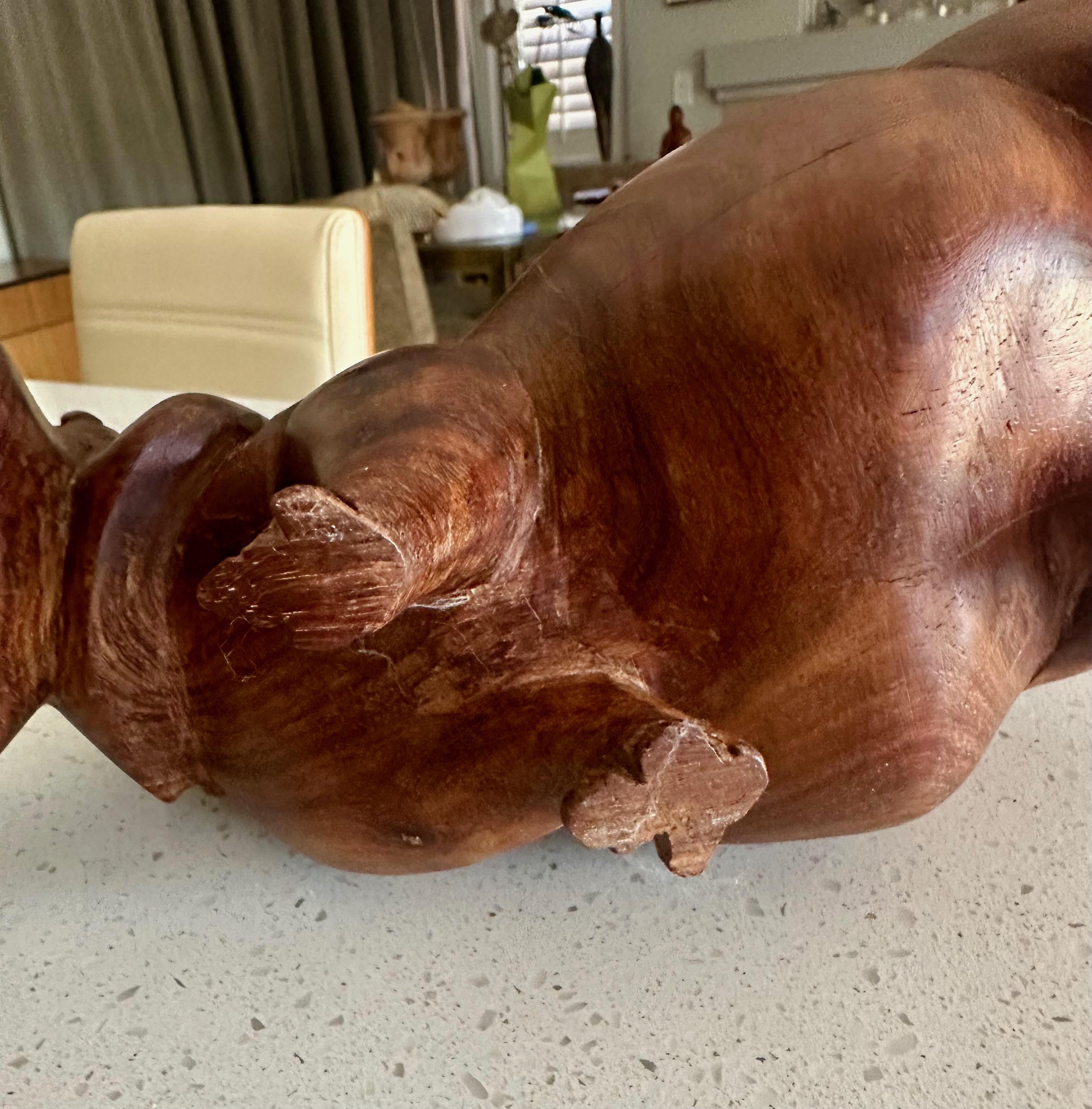 Mid-century Solid Teak Hand Carved Hippopotamus Hippo Sculpture For Sale 6