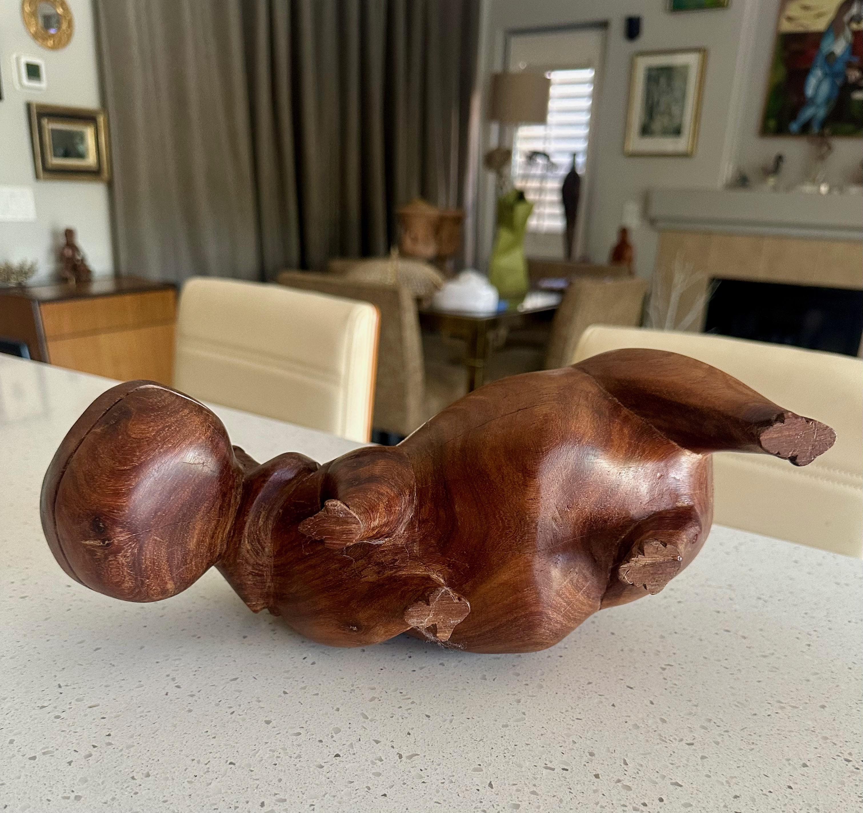 Mid-century Solid Teak Hand Carved Hippopotamus Hippo Sculpture For Sale 7
