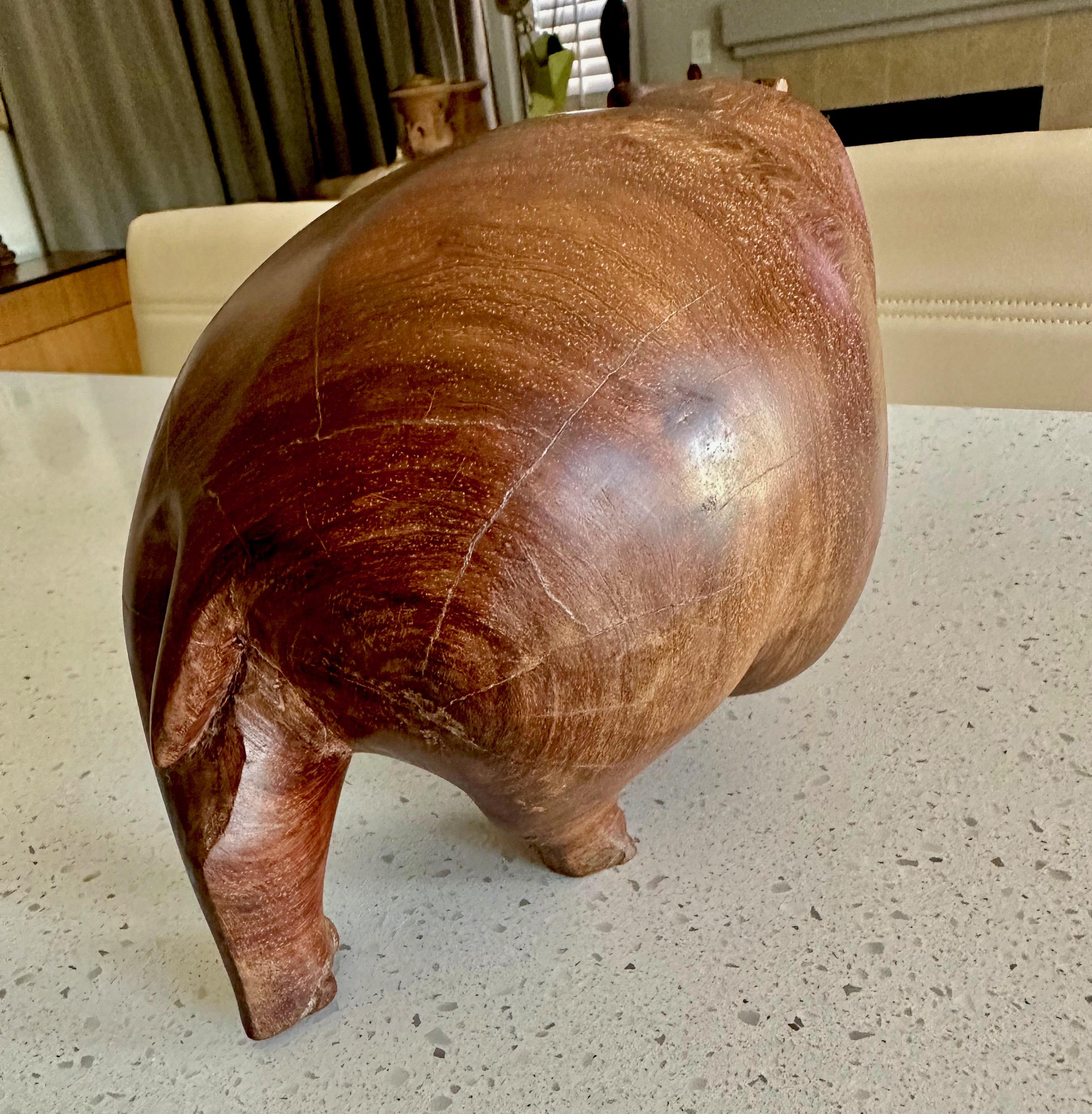 Mid-century Solid Teak Hand Carved Hippopotamus Hippo Sculpture For Sale 9