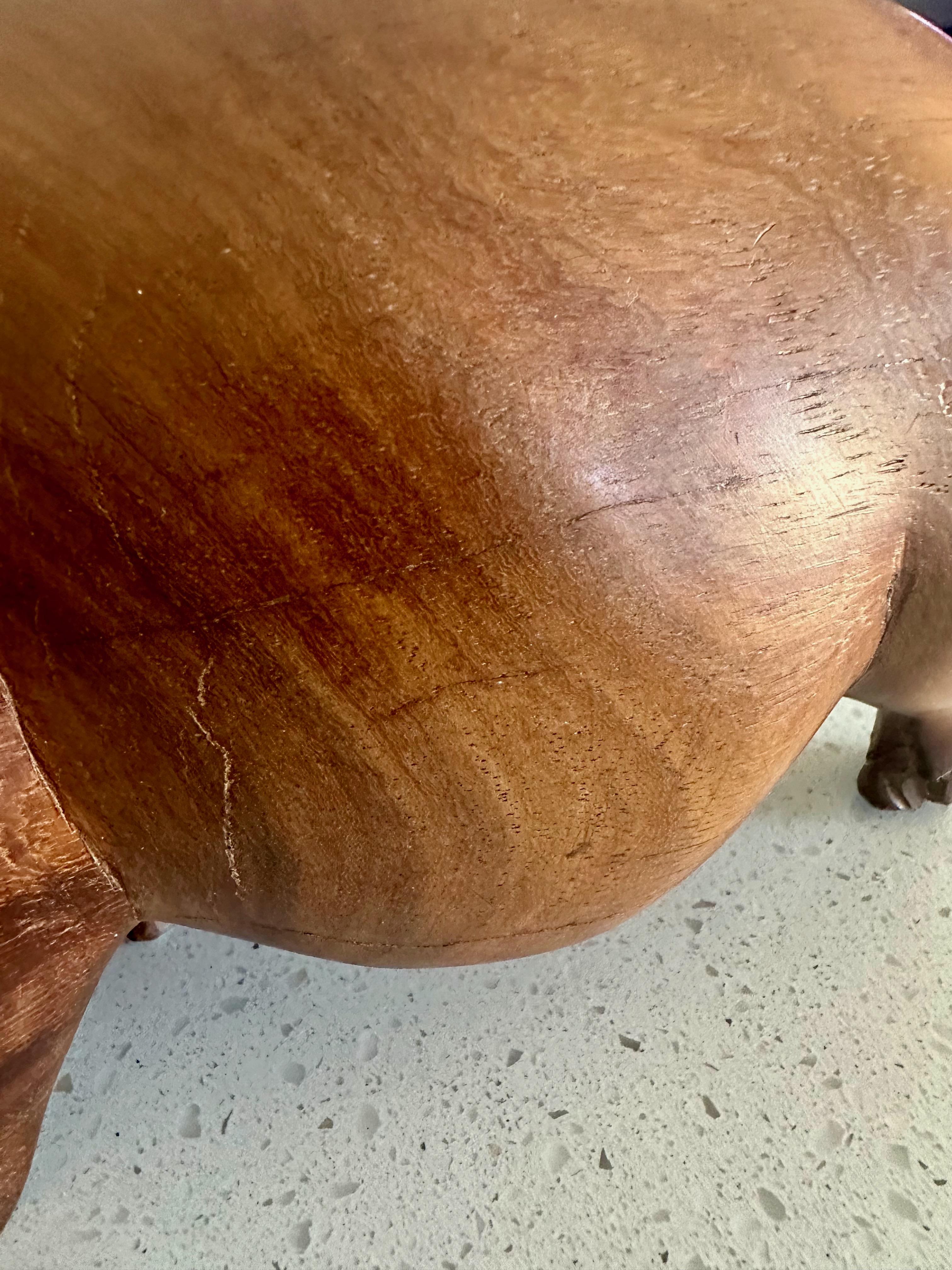 Mid-century Solid Teak Hand Carved Hippopotamus Hippo Sculpture For Sale 9