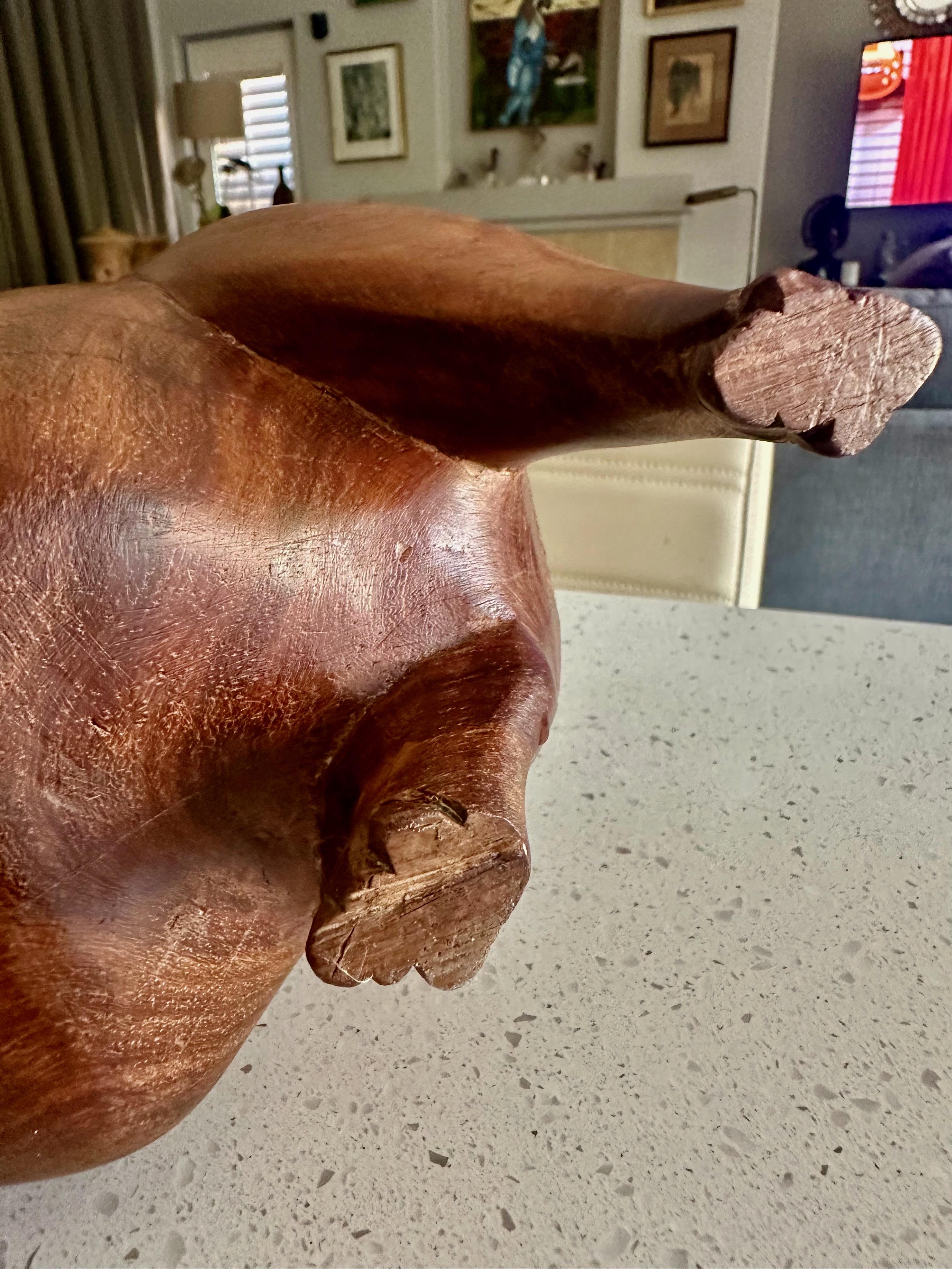 Mid-century Solid Teak Hand Carved Hippopotamus Hippo Sculpture For Sale 11