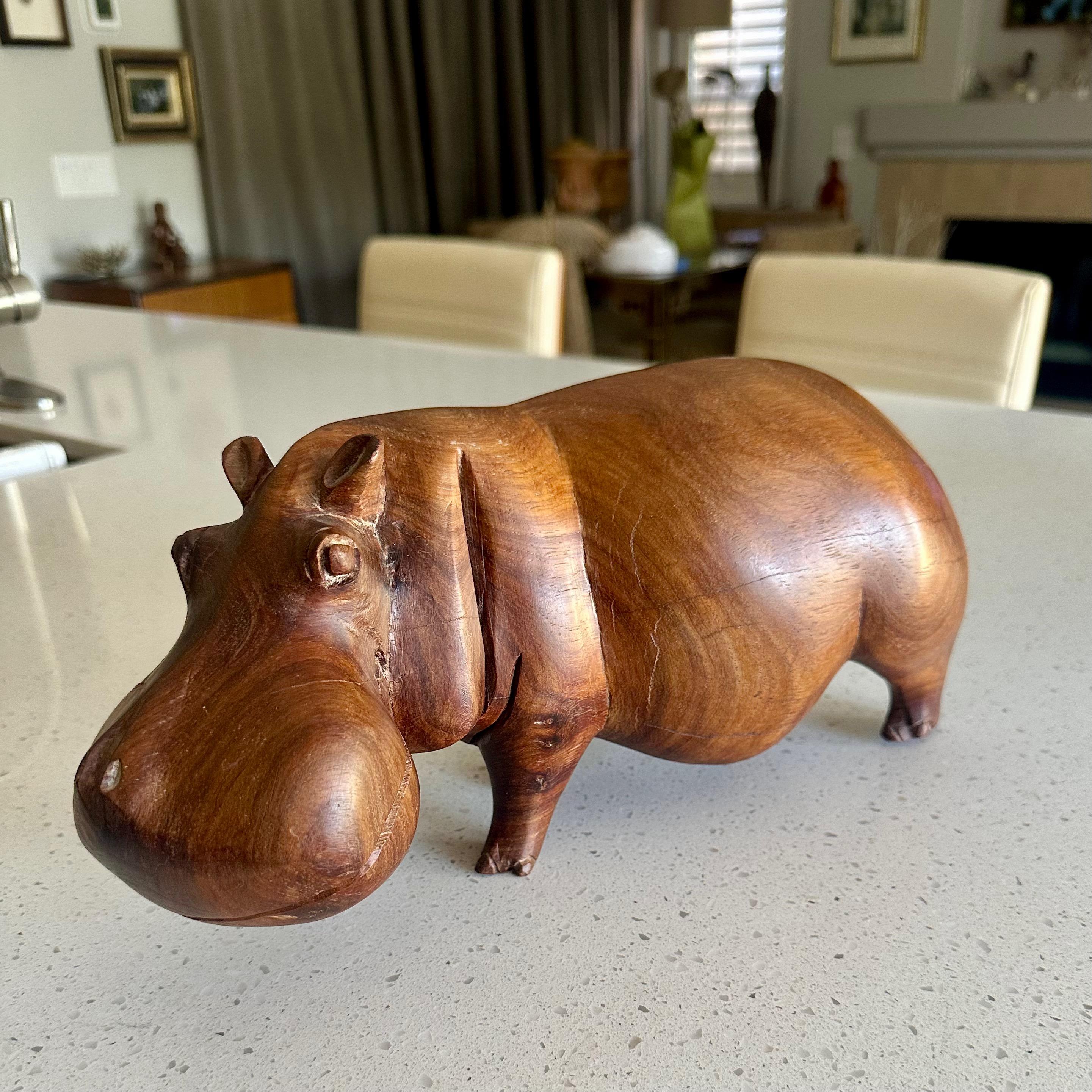 Mid-century Solid Teak Hand Carved Hippopotamus Hippo Sculpture For Sale 12