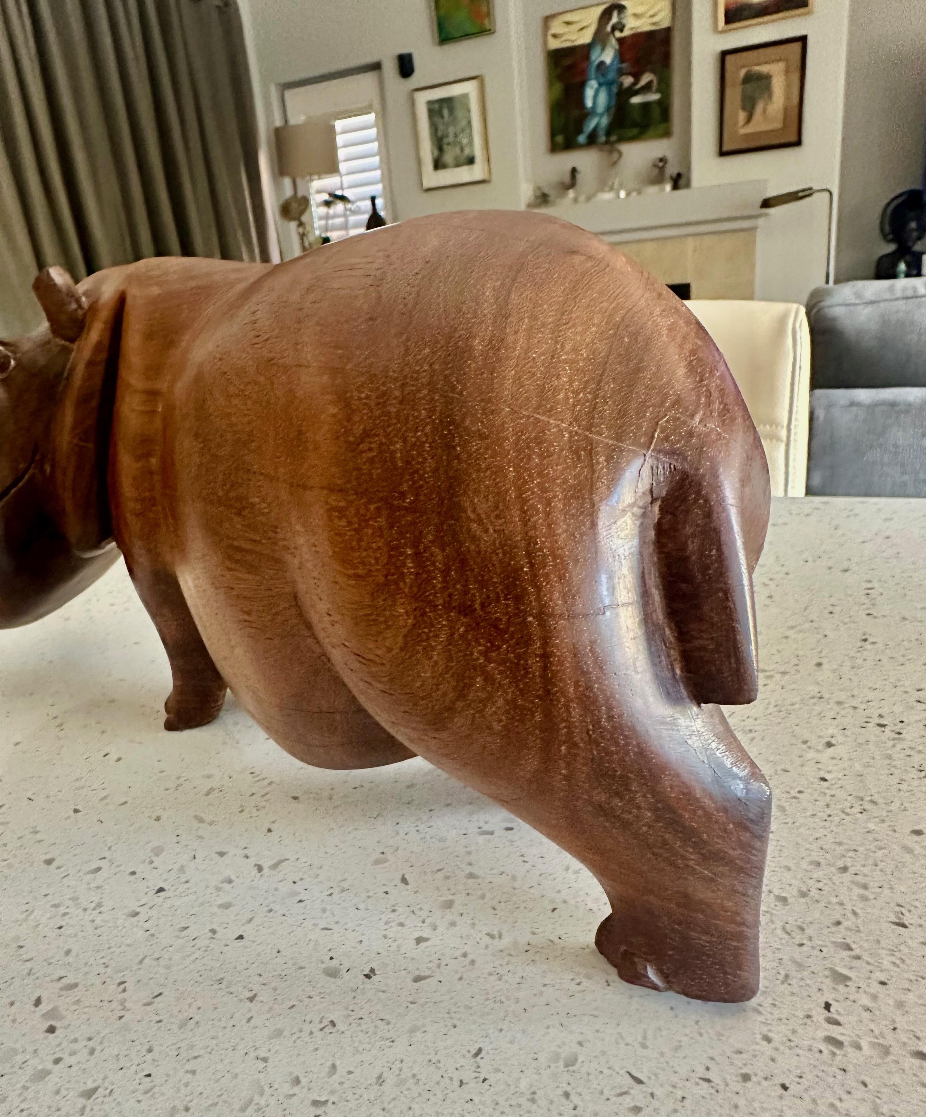 Mid-century Solid Teak Hand Carved Hippopotamus Hippo Sculpture For Sale 1