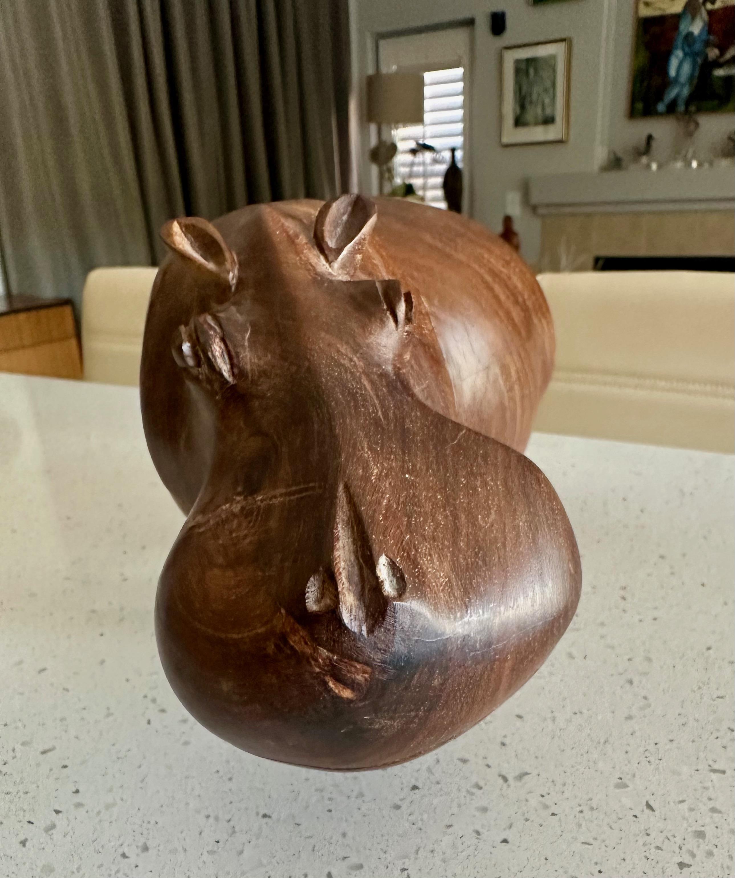 Mid-century Solid Teak Hand Carved Hippopotamus Hippo Sculpture For Sale 2