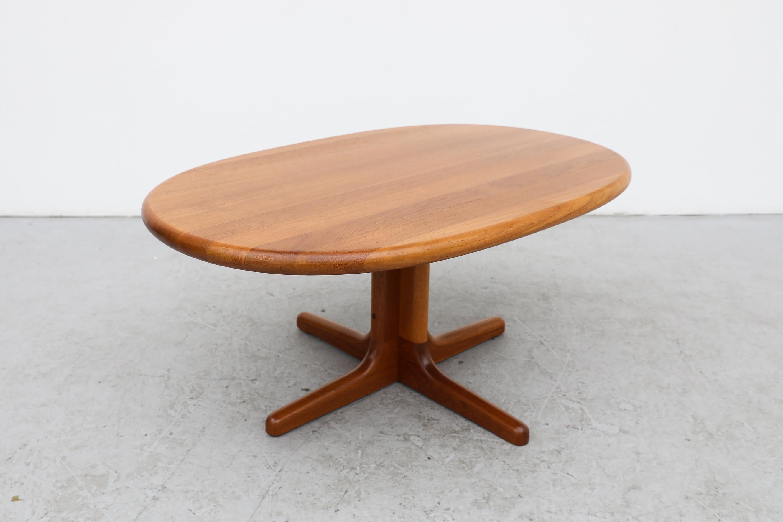 Mid-Century Solid Teak Oval Coffee or Side Table by Niels Bach w/ Pedestal Base For Sale 2