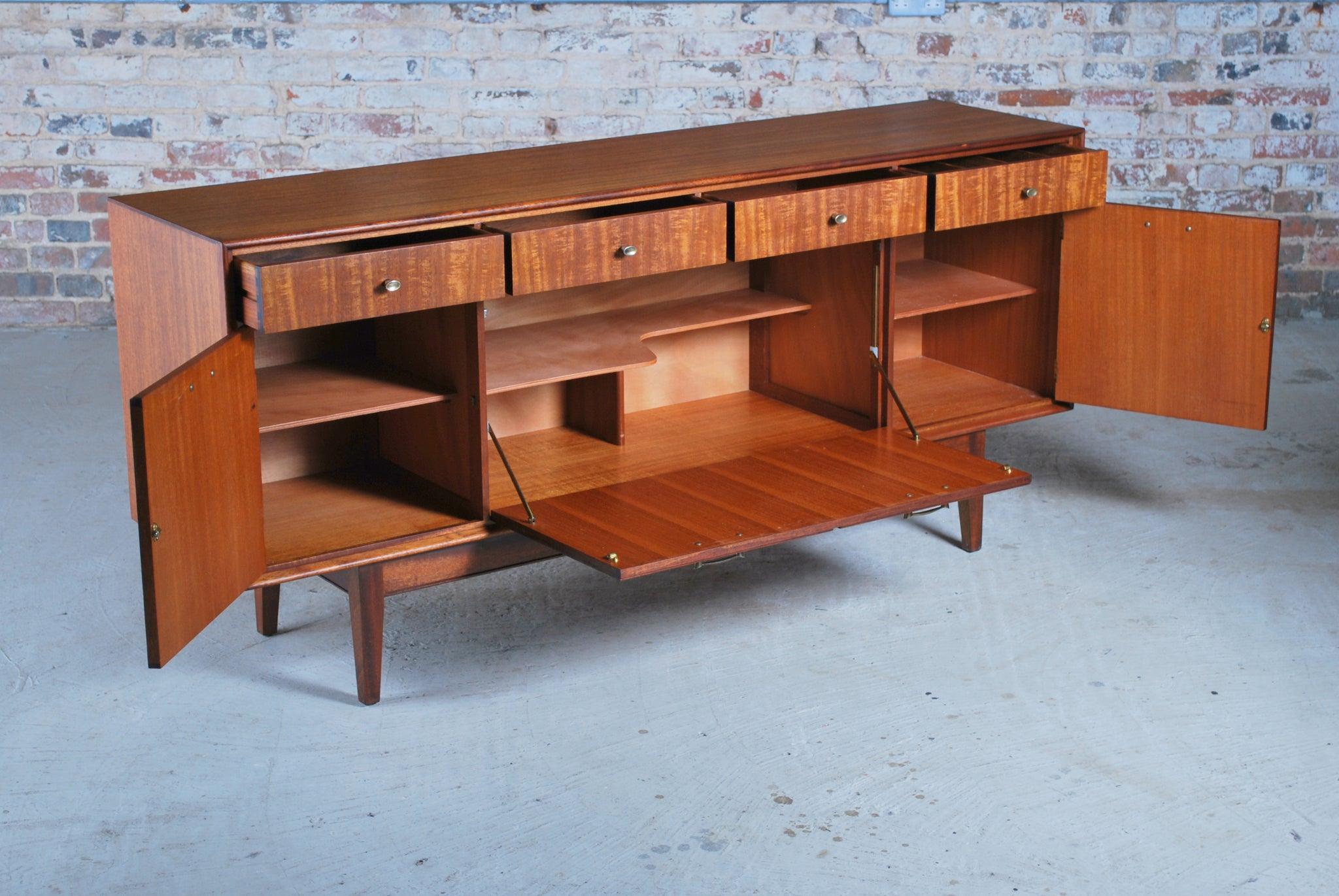 British Mid Century Solid Teak Sideboard with Brass Handles by Greaves & Thomas, 1960s