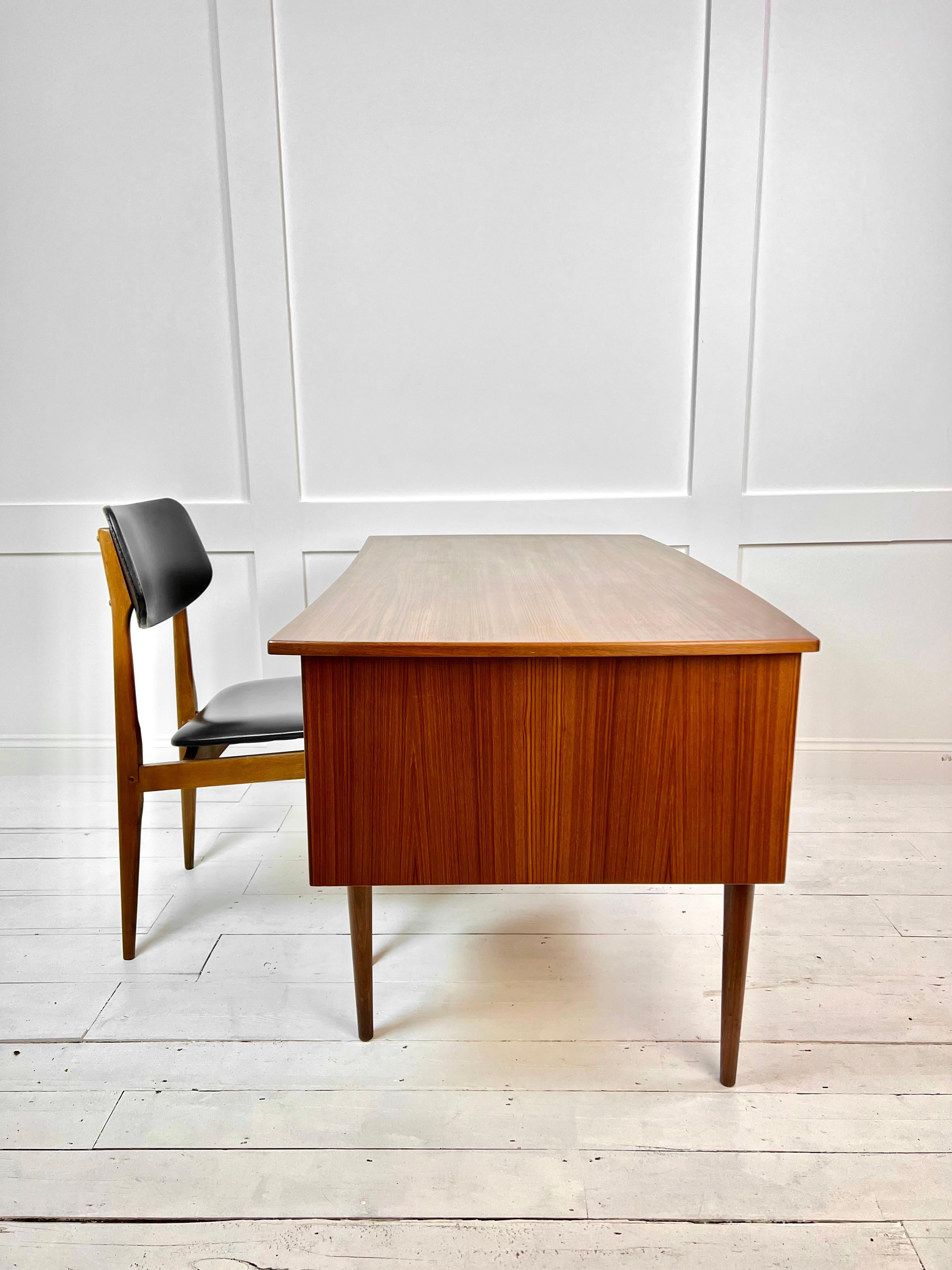 Turned Mid - Century, Solid Teak & Veneer Surface Desk, Denmark c.1960's For Sale