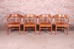 Midcentury Solid Walnut Banker's Chairs by Johnson Chair Co., Set of Four