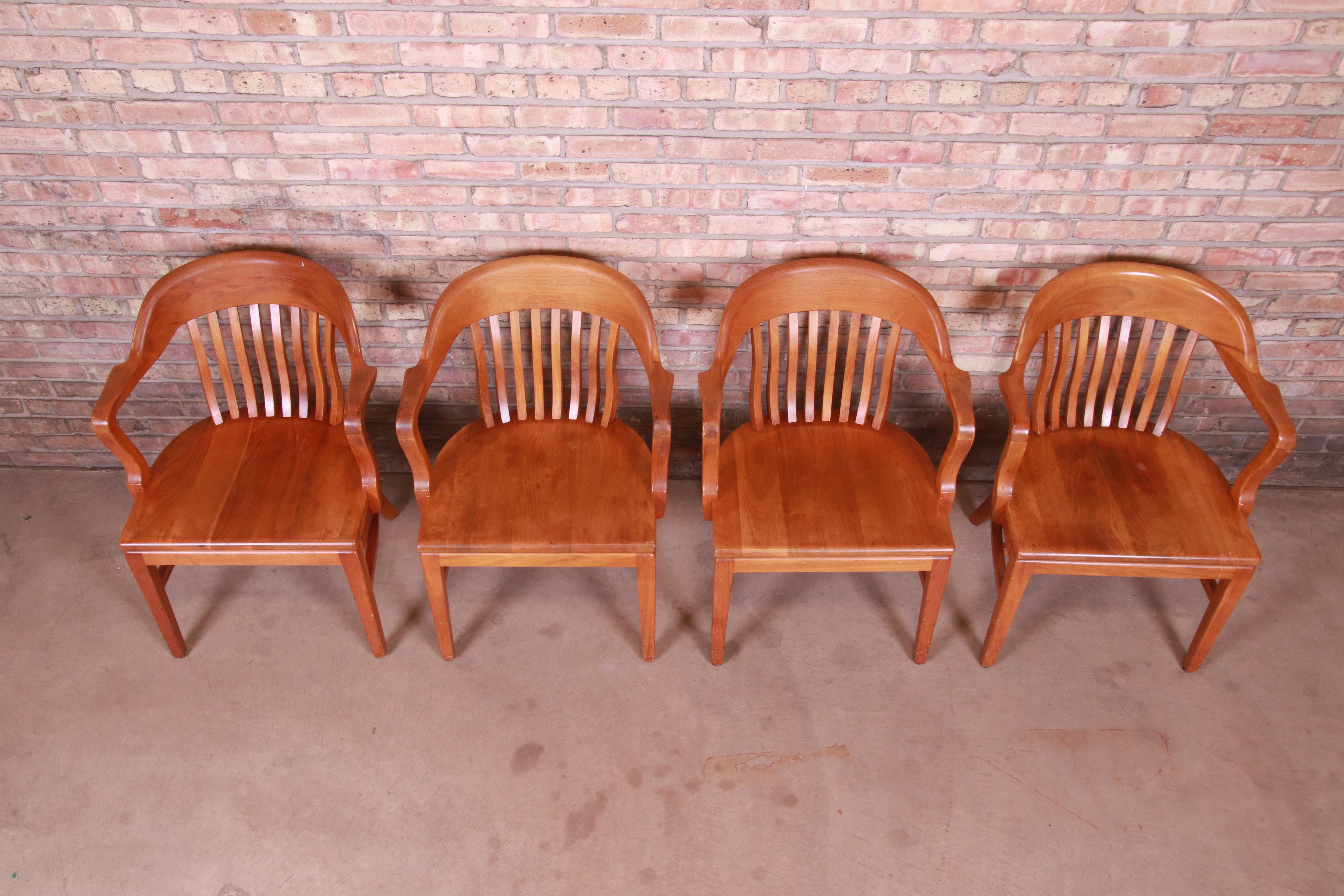 Arts and Crafts Midcentury Solid Walnut Banker's Chairs by Johnson Chair Co., Set of Four