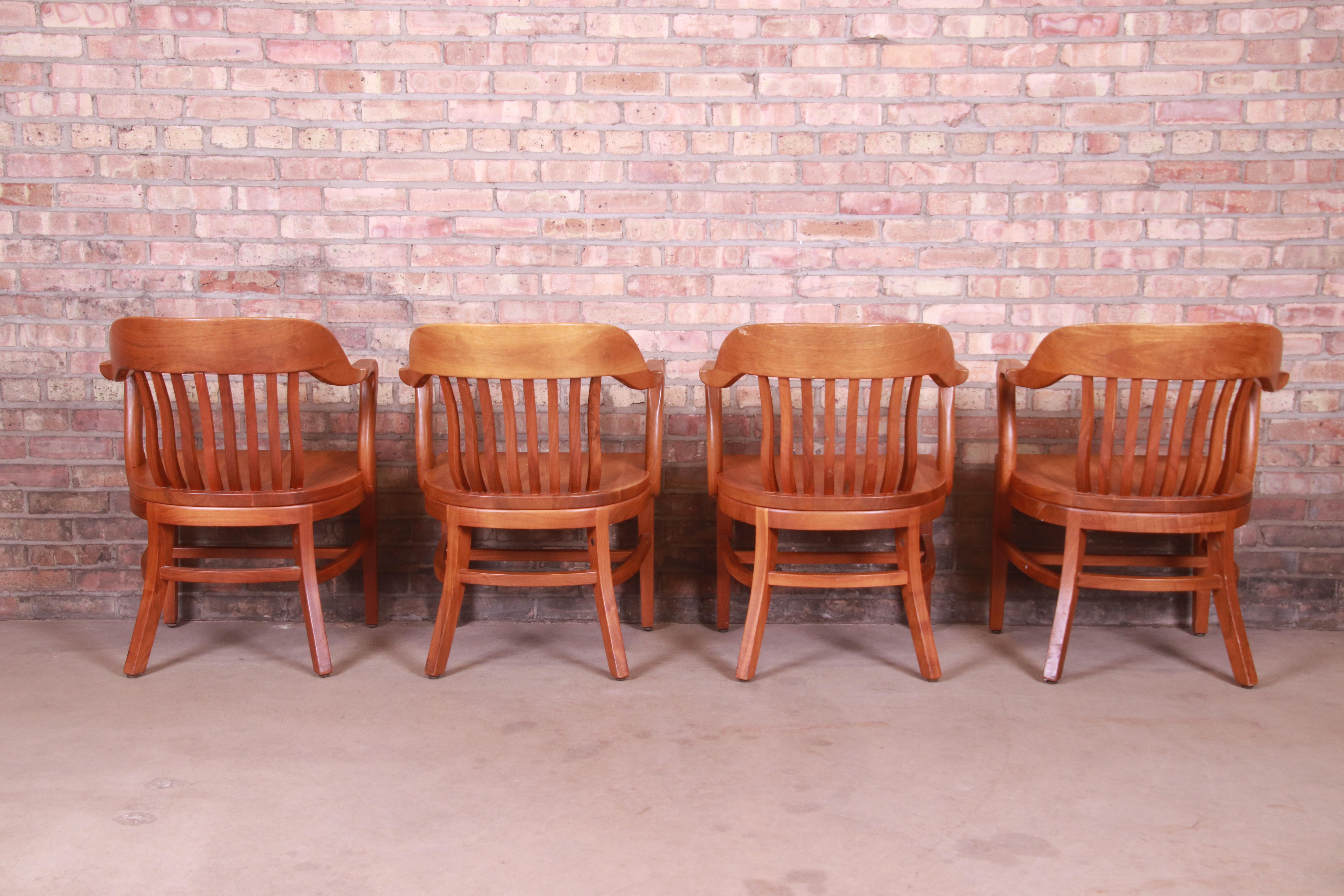 American Midcentury Solid Walnut Banker's Chairs by Johnson Chair Co., Set of Four
