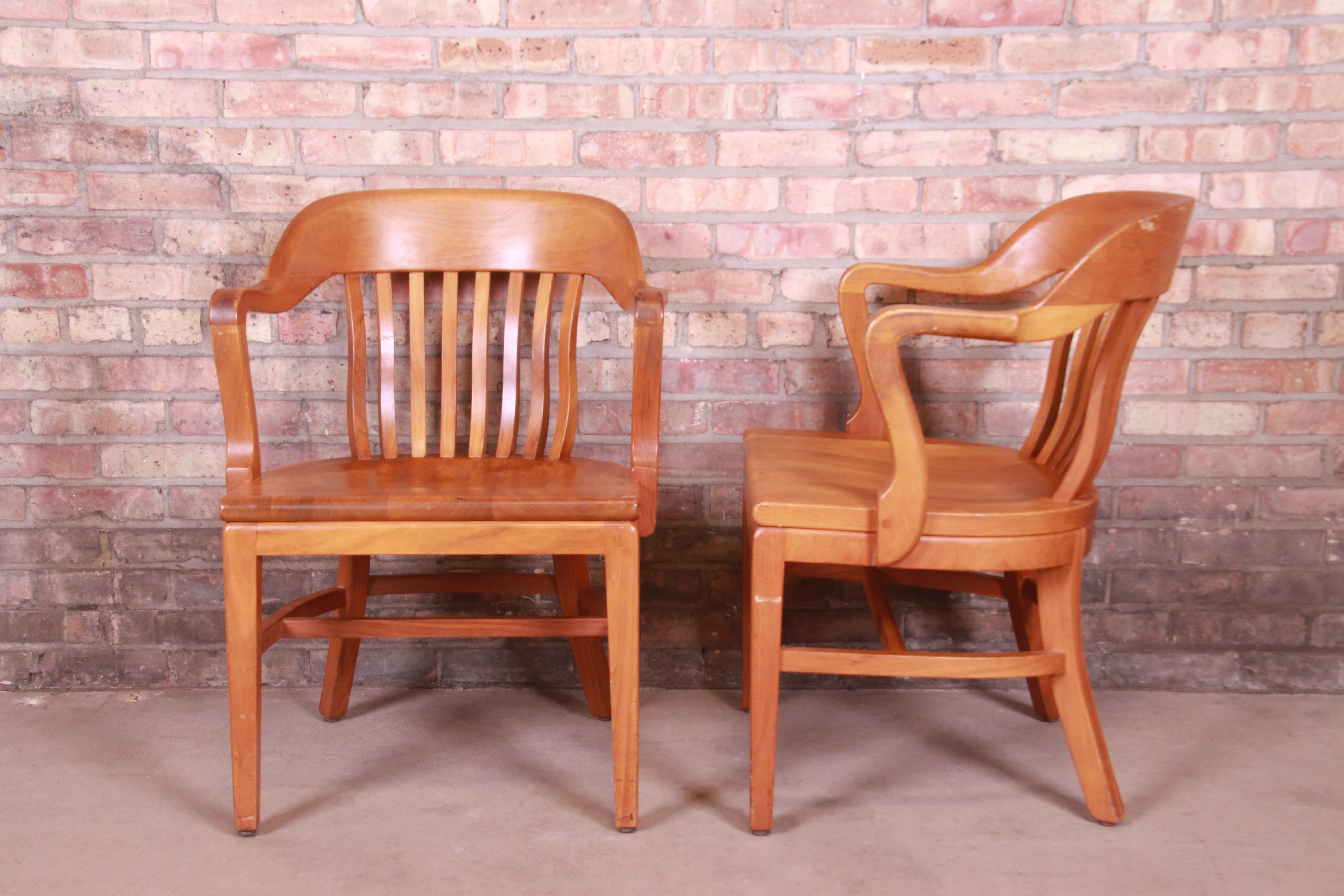 Midcentury Solid Walnut Banker's Chairs by Johnson Chair Co., Set of Four In Good Condition In South Bend, IN